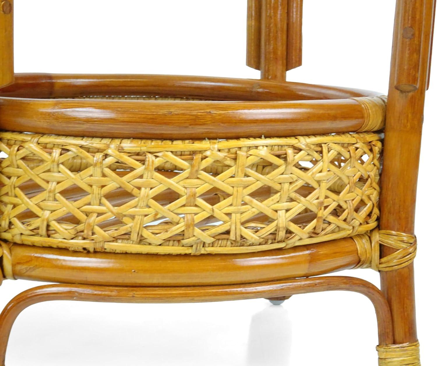 SK New Interiors Pelangi Coffee Round Table Natural Rattan Wicker with Glass Top Handmade, Colonial