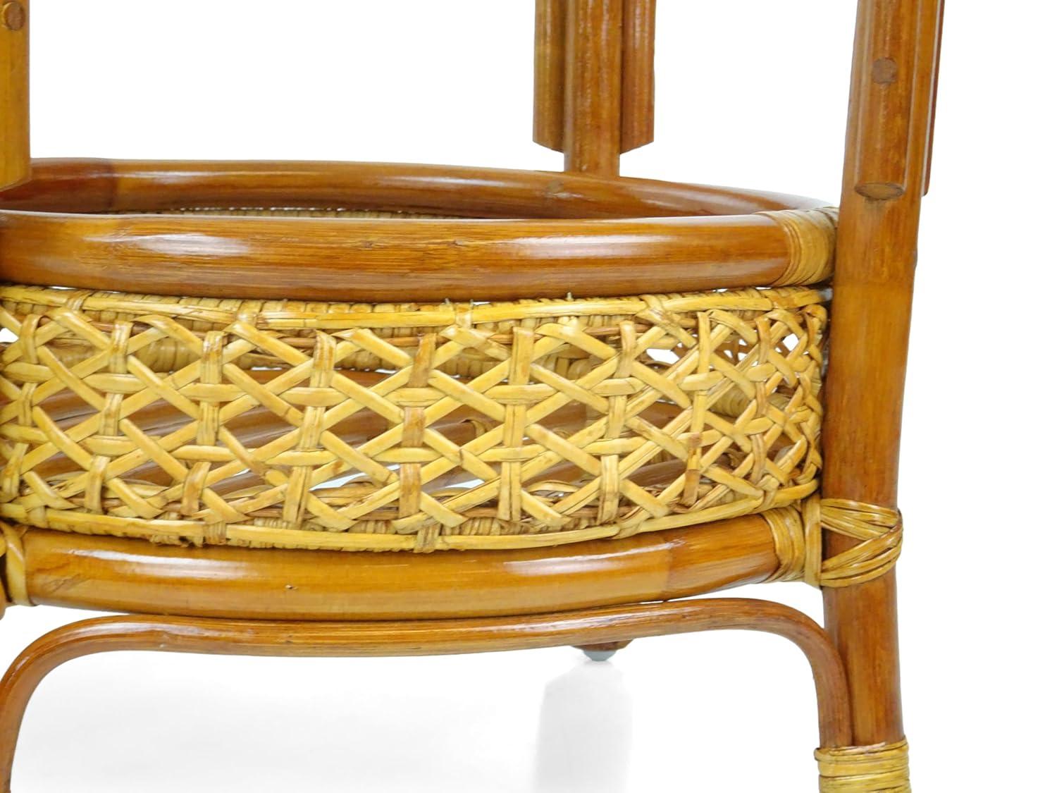 SK New Interiors Pelangi Coffee Round Table Natural Rattan Wicker with Glass Top Handmade, Colonial