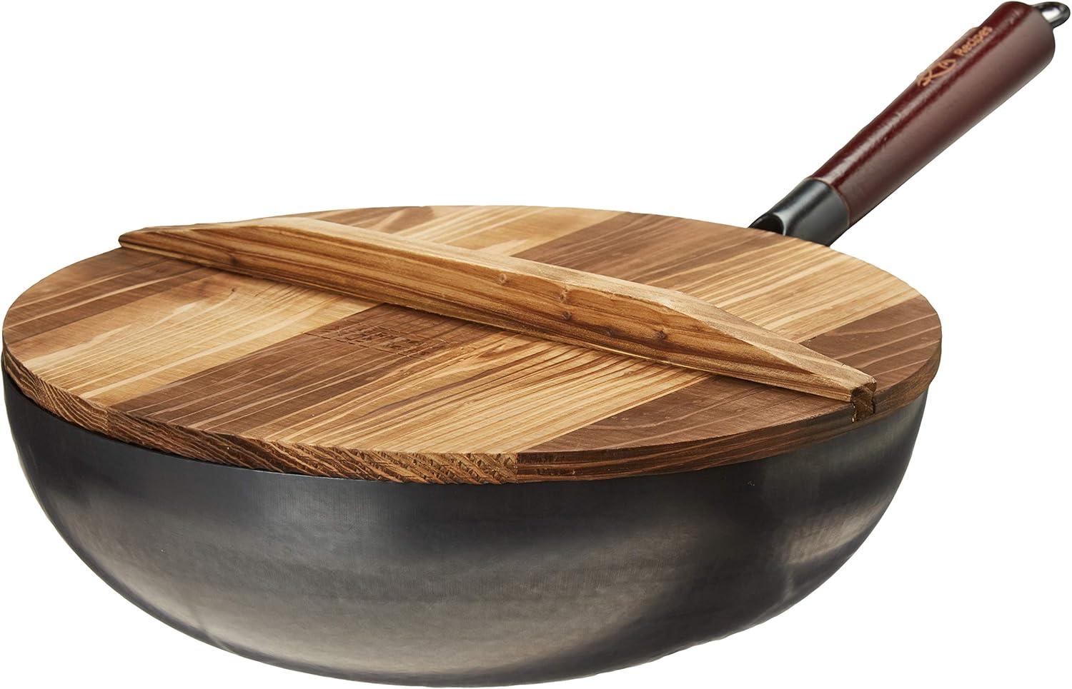 Souped Up Recipes Carbon Steel Wok For Electric, Induction and Gas Stoves (Lid, Spatula and User Guide Video Included)