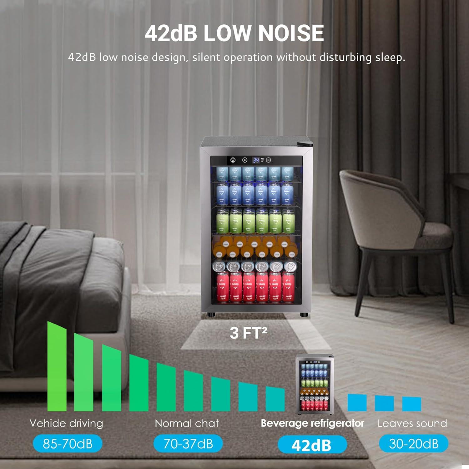 ZenZone 4.5 Cu.ft Beverage Refrigerator and Cooler, 145 Can Mini fridge with Glass Door for Soda Beer Wine, Small Drink Dispenser with Digital Adjustable Thermostat for Home Office Bar