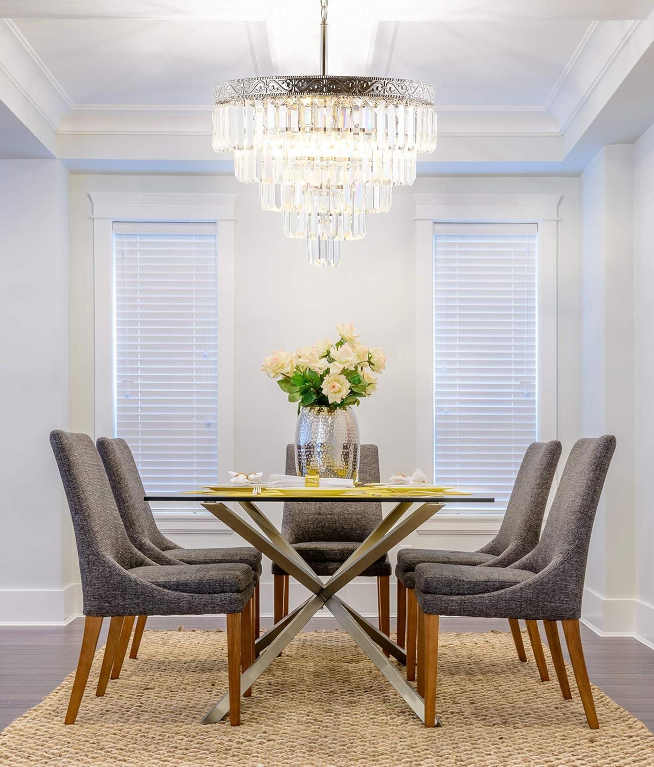 JONATHAN Y JYL9007A Wyatt 20" 4-Light Crystal LED Chandelier, Contemporary, Classic, Traditional for living room, dinning room, bedroom, office Bulb Included, Polished Nickel/ Clear