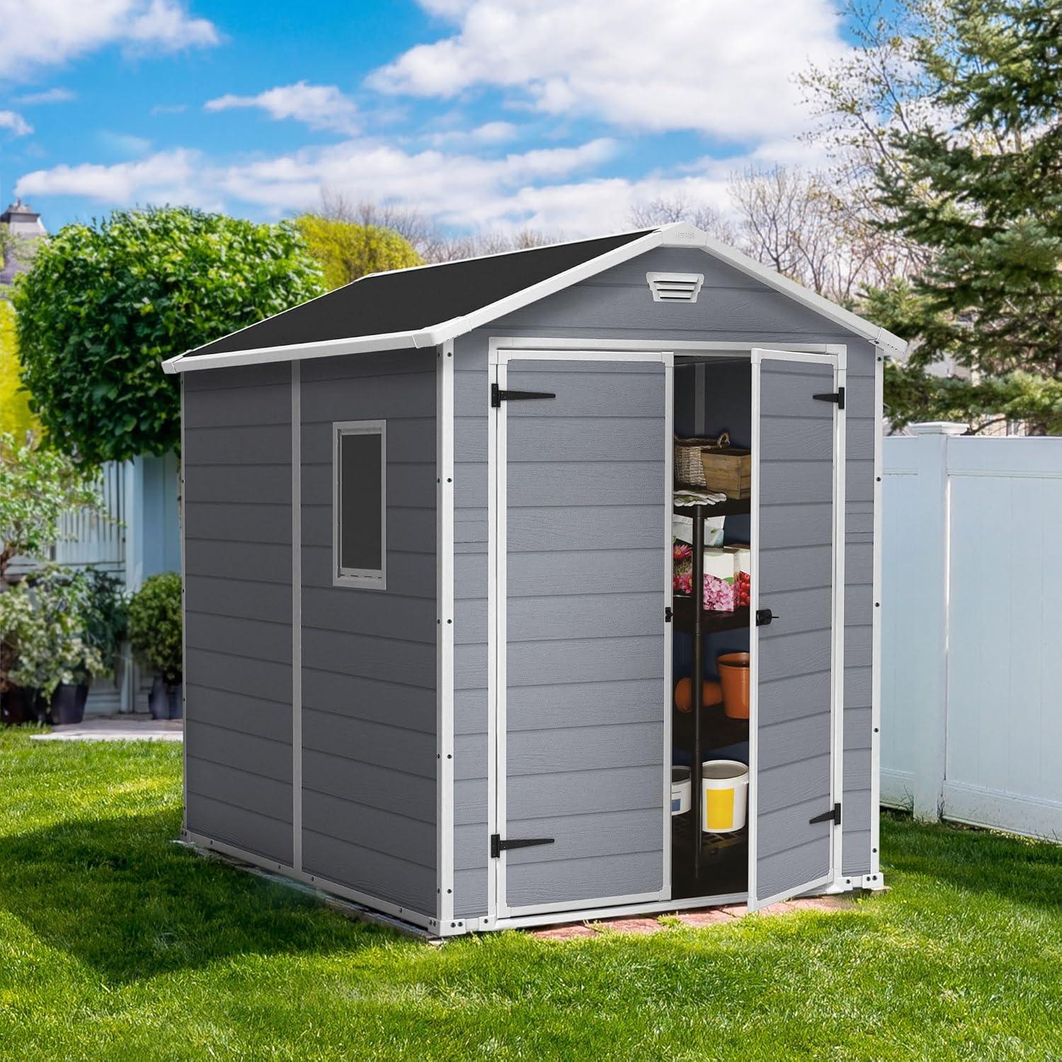 Keter 213413 Manor DD 6 X 8 Foot All Weather Outdoor Storage Shed, Grey