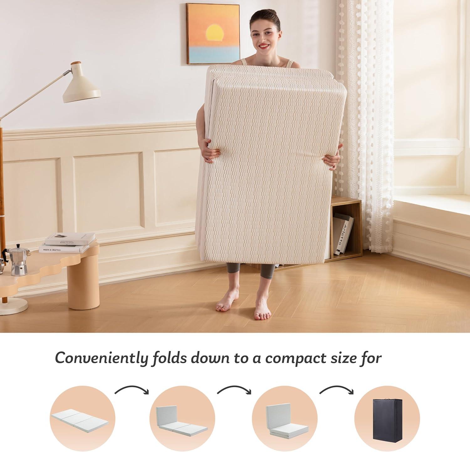 White 3-Inch Foldable Memory Foam Mattress with Washable Cover