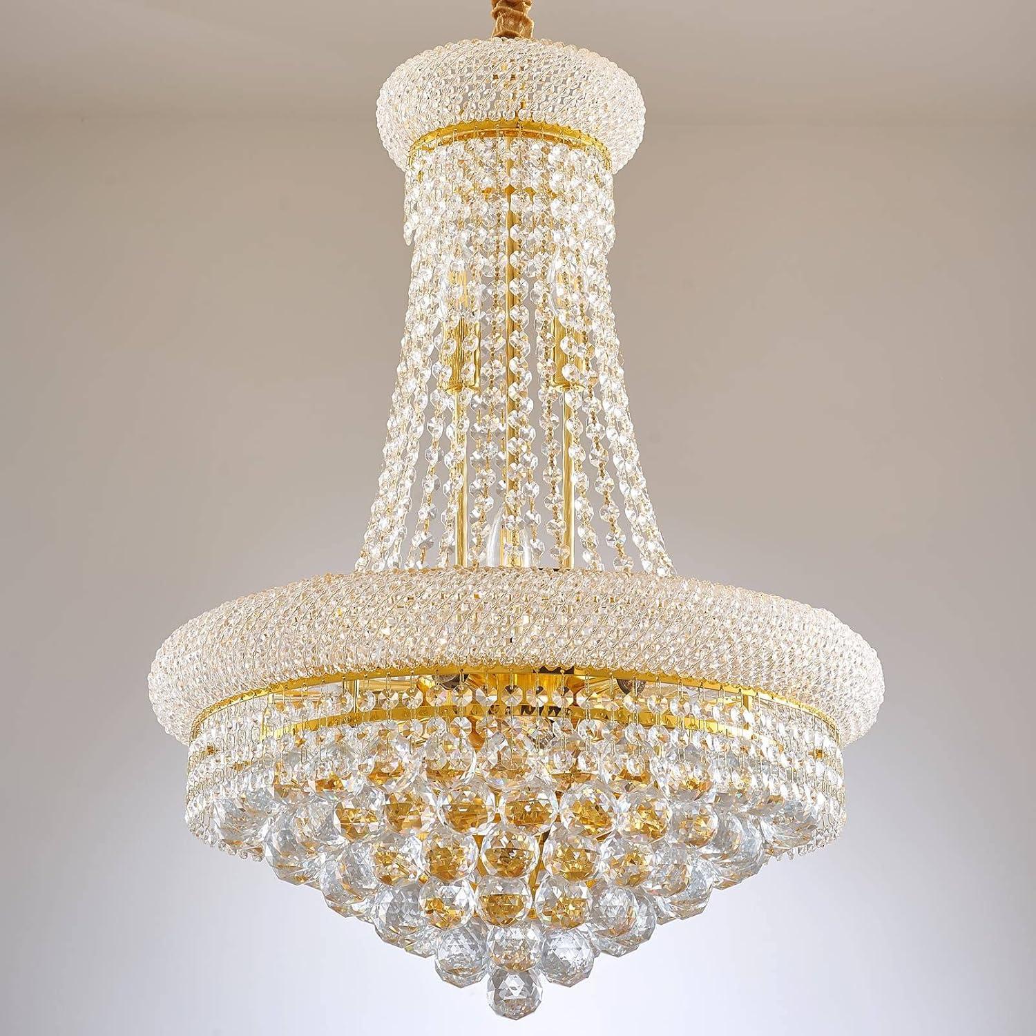 12 Lights Gold Finish Empire Crystal Chandelier Lighting for Dining Room Living Room Foyer Hallway Bedroom Entryway (Dia 22'')