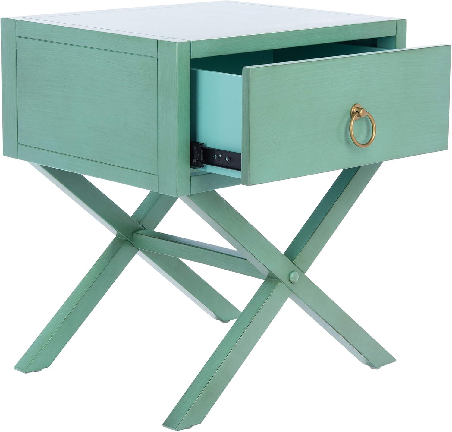 SAFAVIEH Odilia 1 Drawer Solid Retro Nightstand, Turquoise