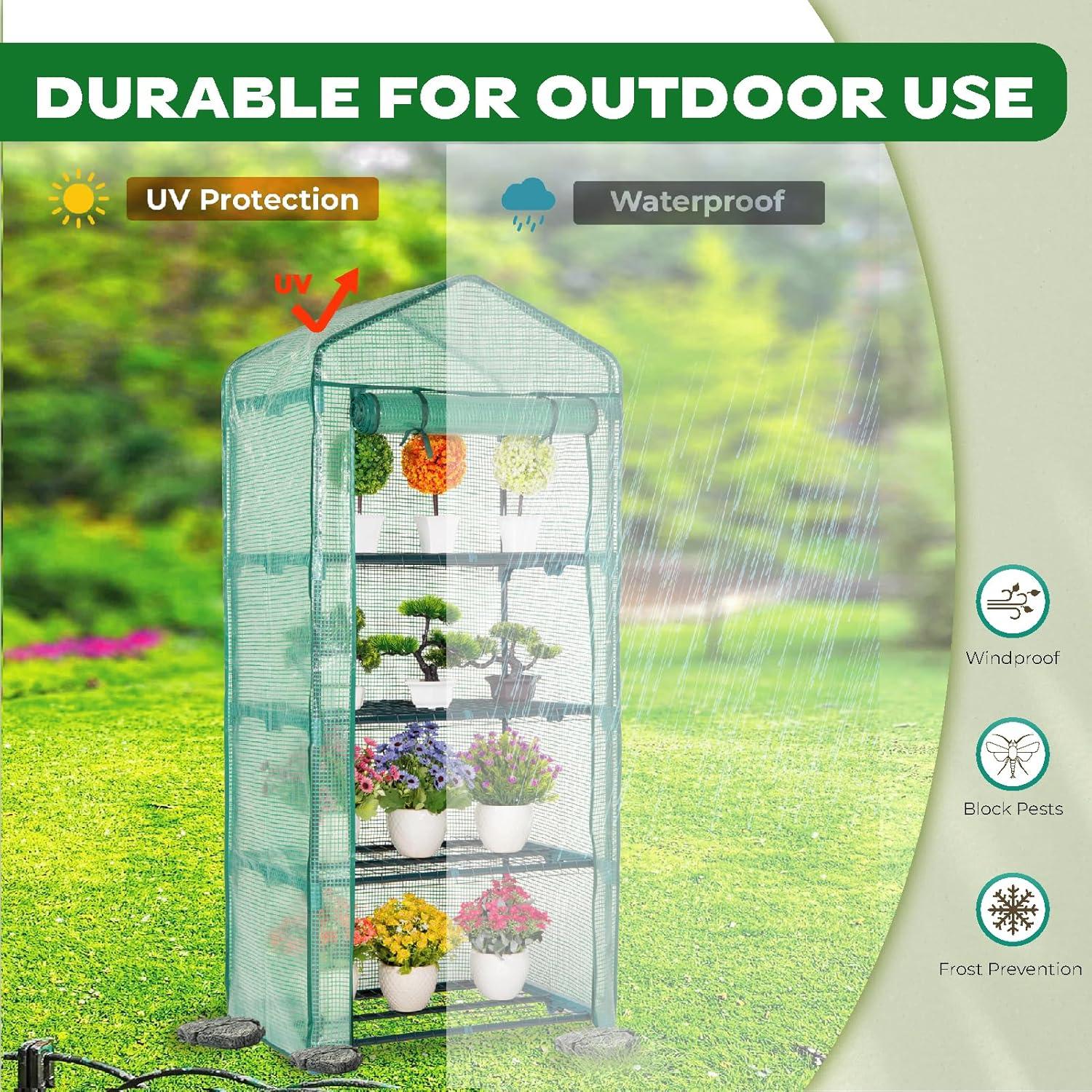 Compact Green Polyethylene 4-Tier Roll-Up Door Greenhouse