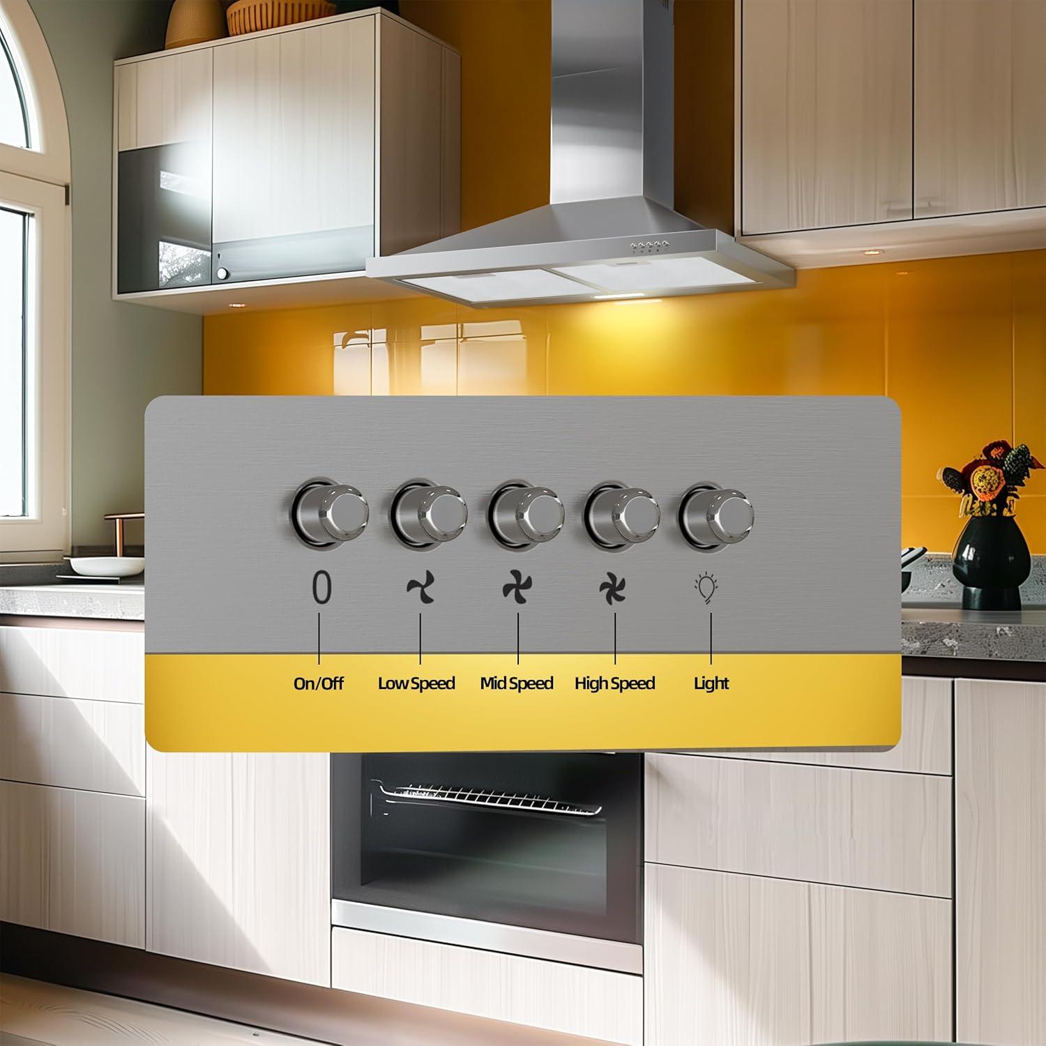 FIREGAS Range Hood 30 inch Wall Mount Type with Ducted/Ductless Convertible, 450 CFM Stainless Steel Chimney-Style Kitchen Hood, Over Stove Vent Hood with 3 Speed Fan, LED Light, Charcoal Filters