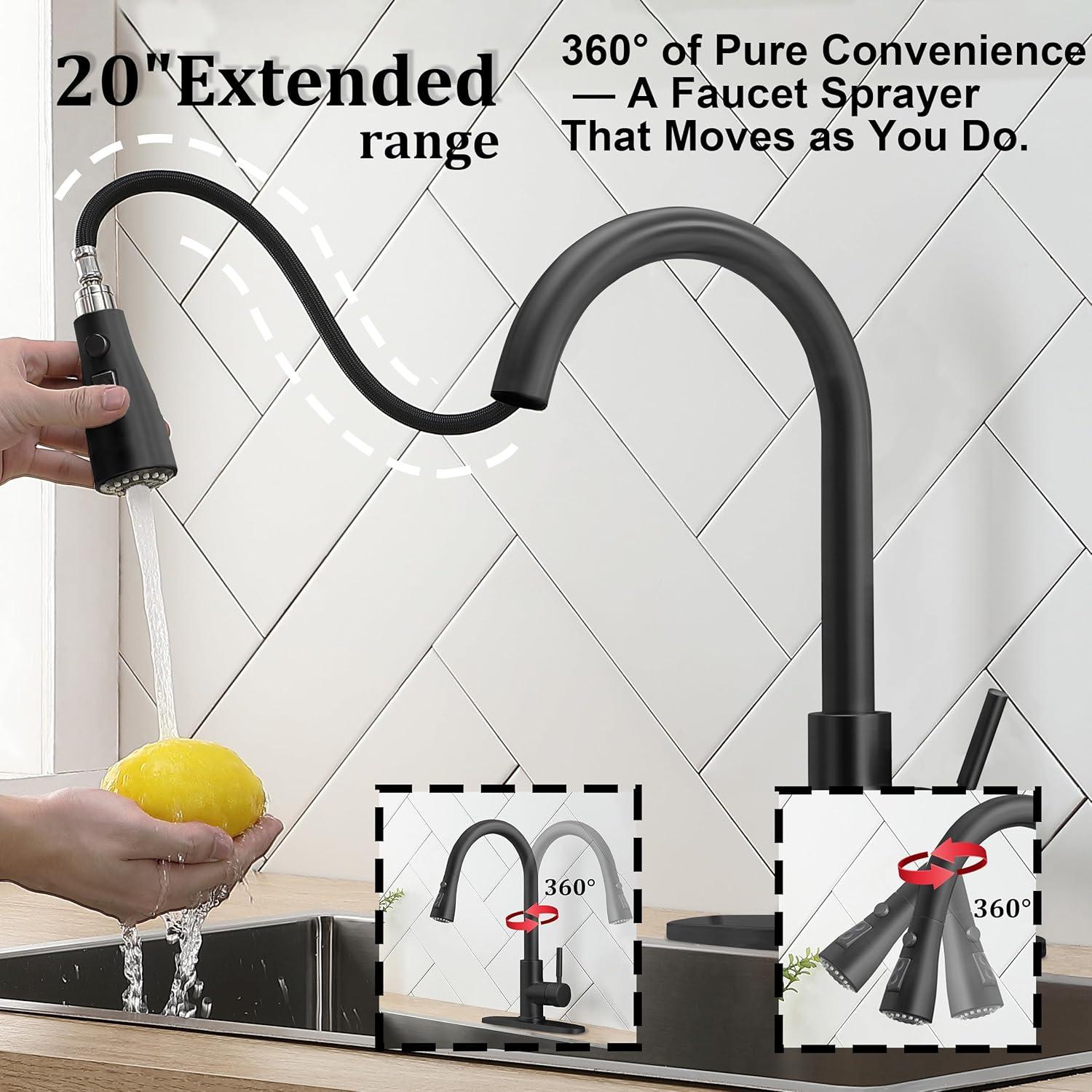 Single Handle High Arc Pull Out Kitchen Faucet,Kitchen Sink Faucets with Pull Down Sprayer