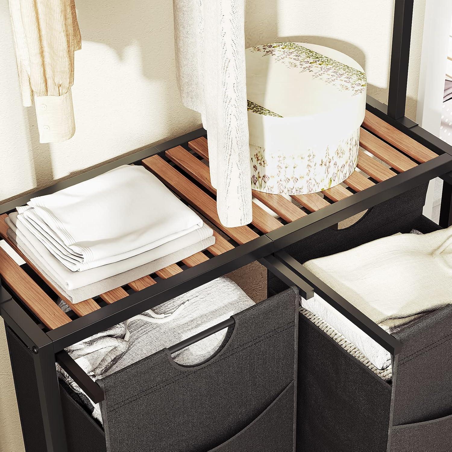 Laundry Sorter, Laundry Hamper with Hanging Rack, Laundry Sorter 2 Section, Laundry Basket with Wheels, Hampers for Laundry, Laundry Basket Organizer for Laundry Room, Rustic Brown LS27BR