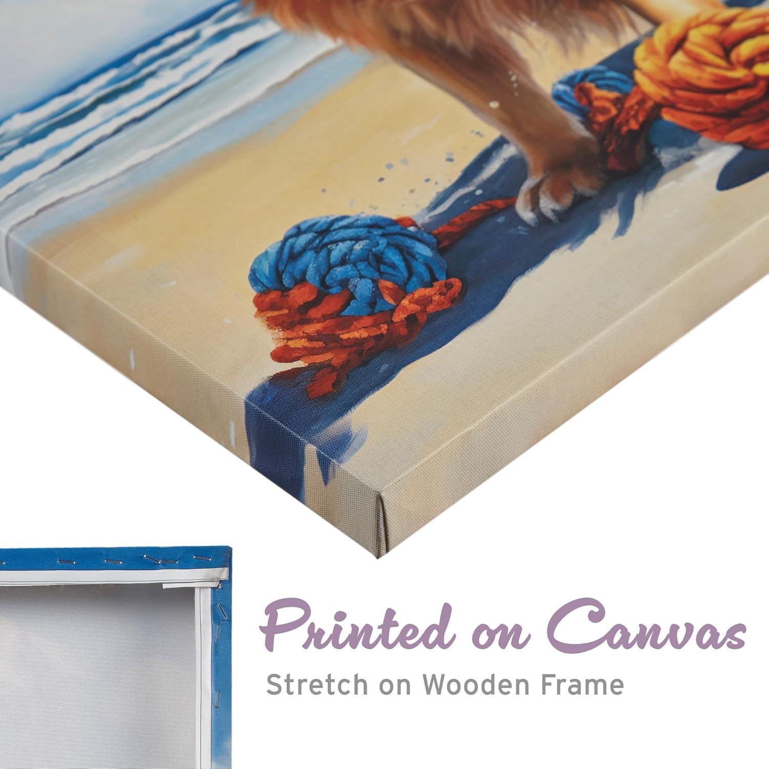 Madison Park 16"x16" Beach Playful Lively Dogs Print Canvas Wall Decor Art Golden Retriever Blue: Farmhouse Style