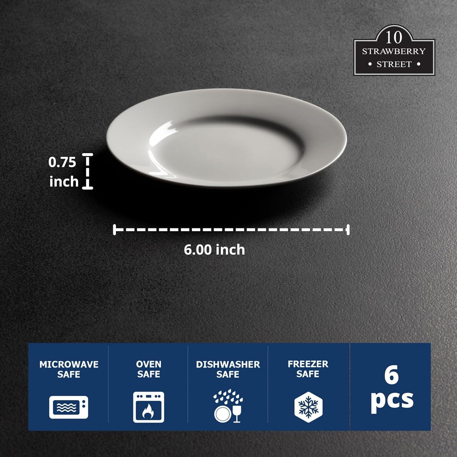 10 Strawberry Street Simply White 6" Round Ceramic Appetizer Plate, Set of 6