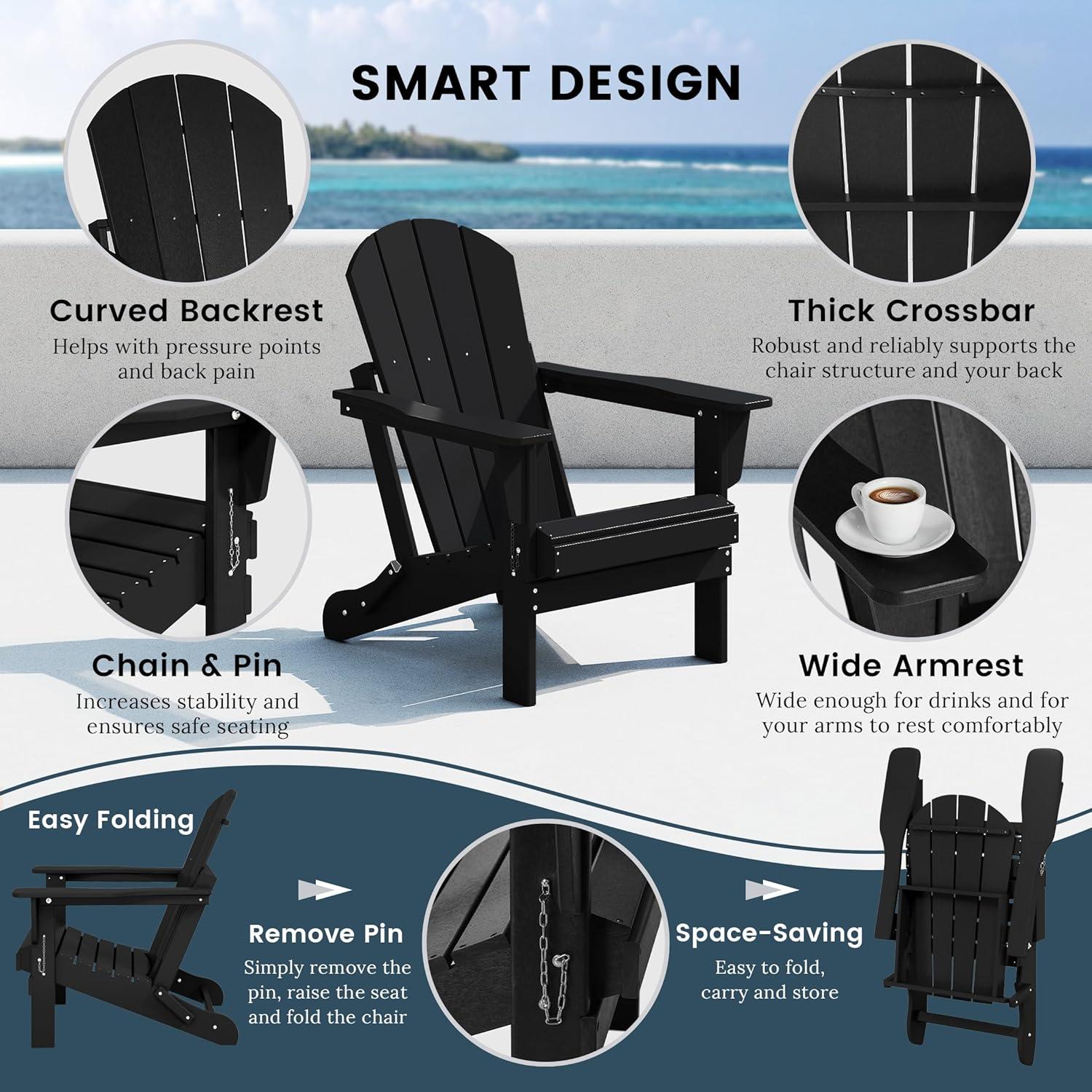 Westin Outdoor Braxton Folding Plastic Adirondack Chair - Black (Set of 2)