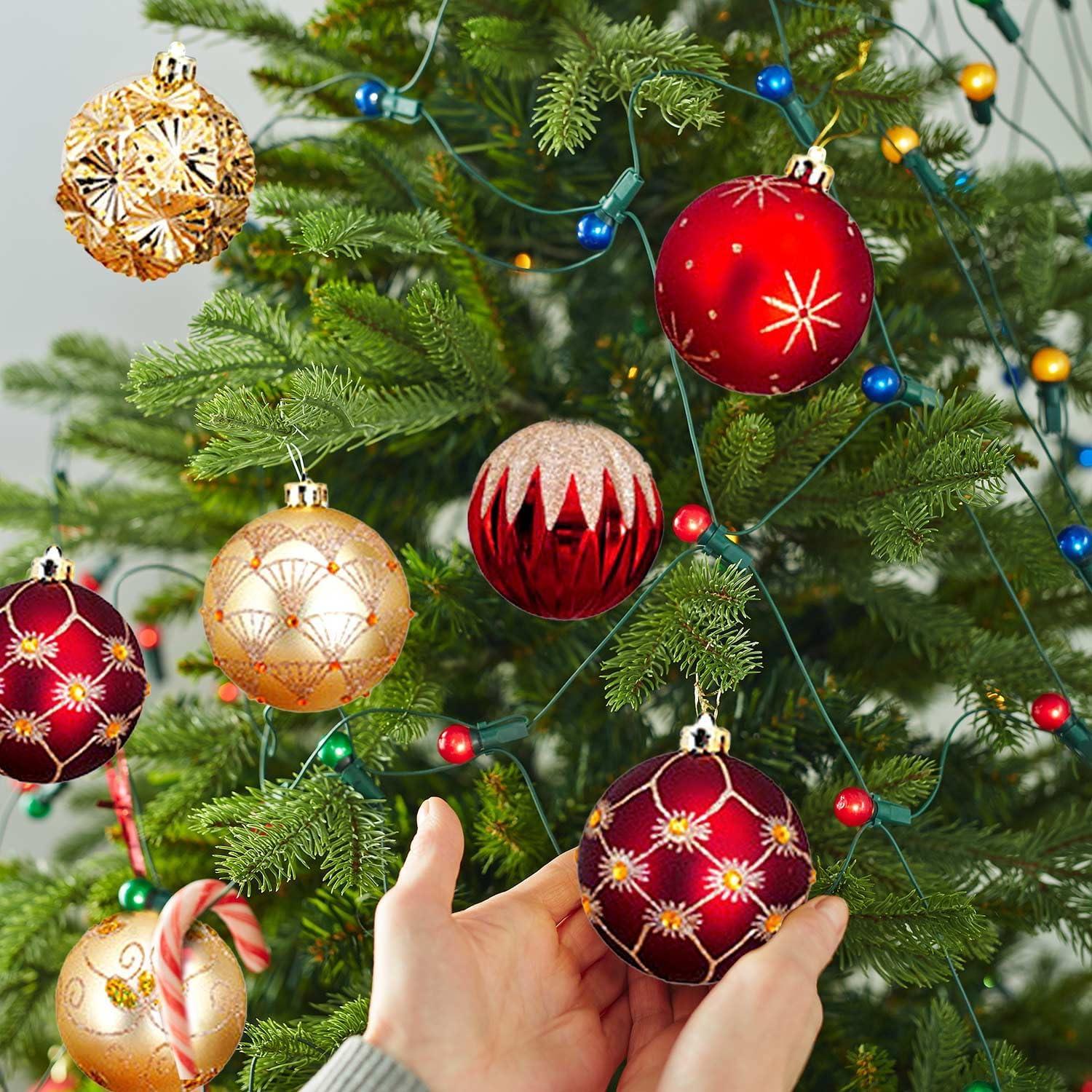 16 Pcs Christmas Ball Ornaments Set for Xmas Tree, 2.36" Red Gold Christmas Tree Ornaments, Shatterproof Plastic Hanging Holiday Balls for Home Decor Festive Christmas Party