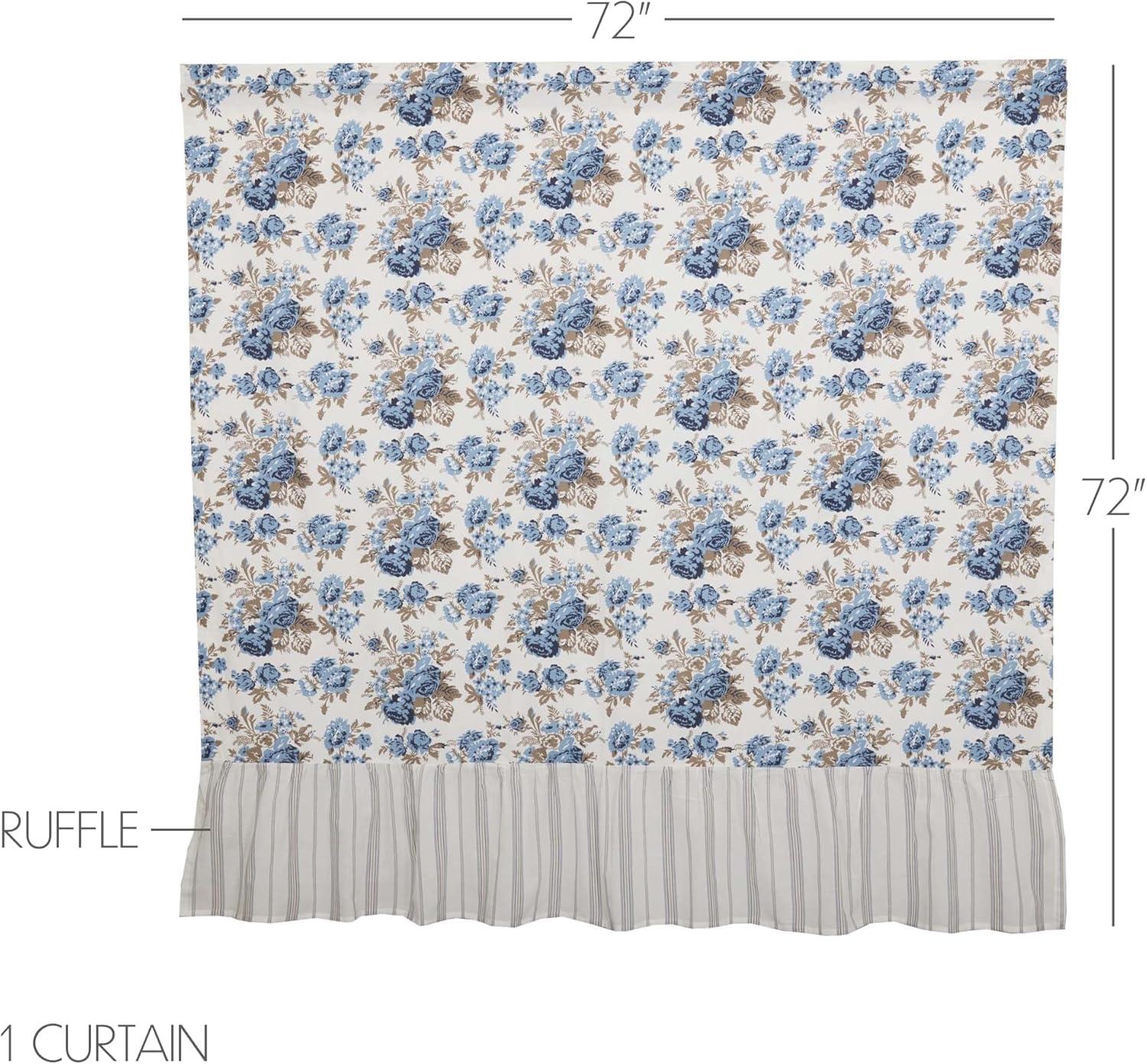 VHC Brands Annie Blue Floral Ruffled Cottage Farmhouse Shower Curtain 72x72