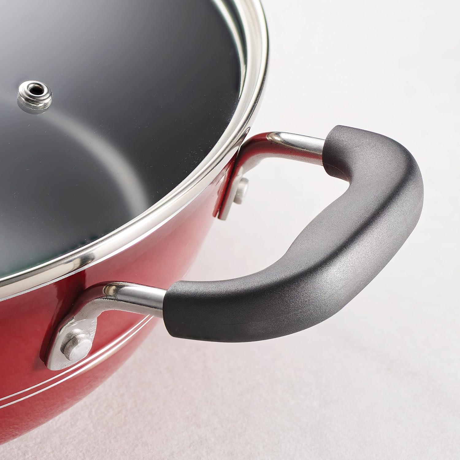 Raspberry 8 Qt Aluminum Nonstick Stock Pot with Glass Lid