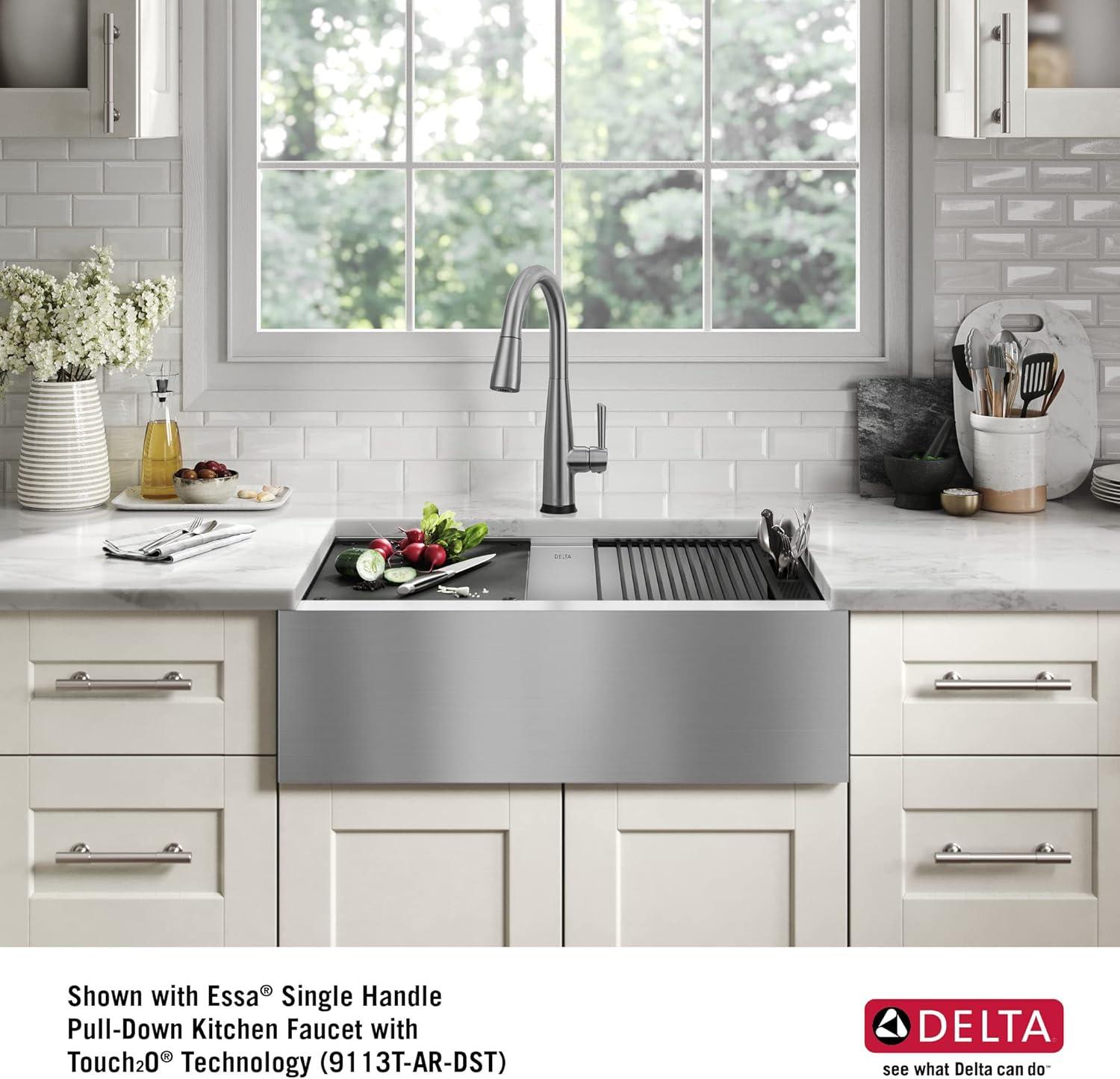 Delta Rivet™ 33" L Workstation Farmhouse Apron Front Kitchen Sink Undermount 16 Gauge Stainless Steel Single Bowl