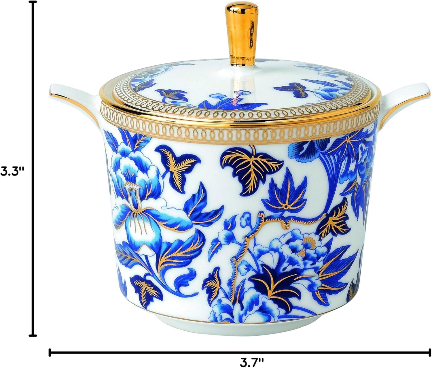 Blue and Gold Floral Fine Bone China Sugar Bowl with Lid