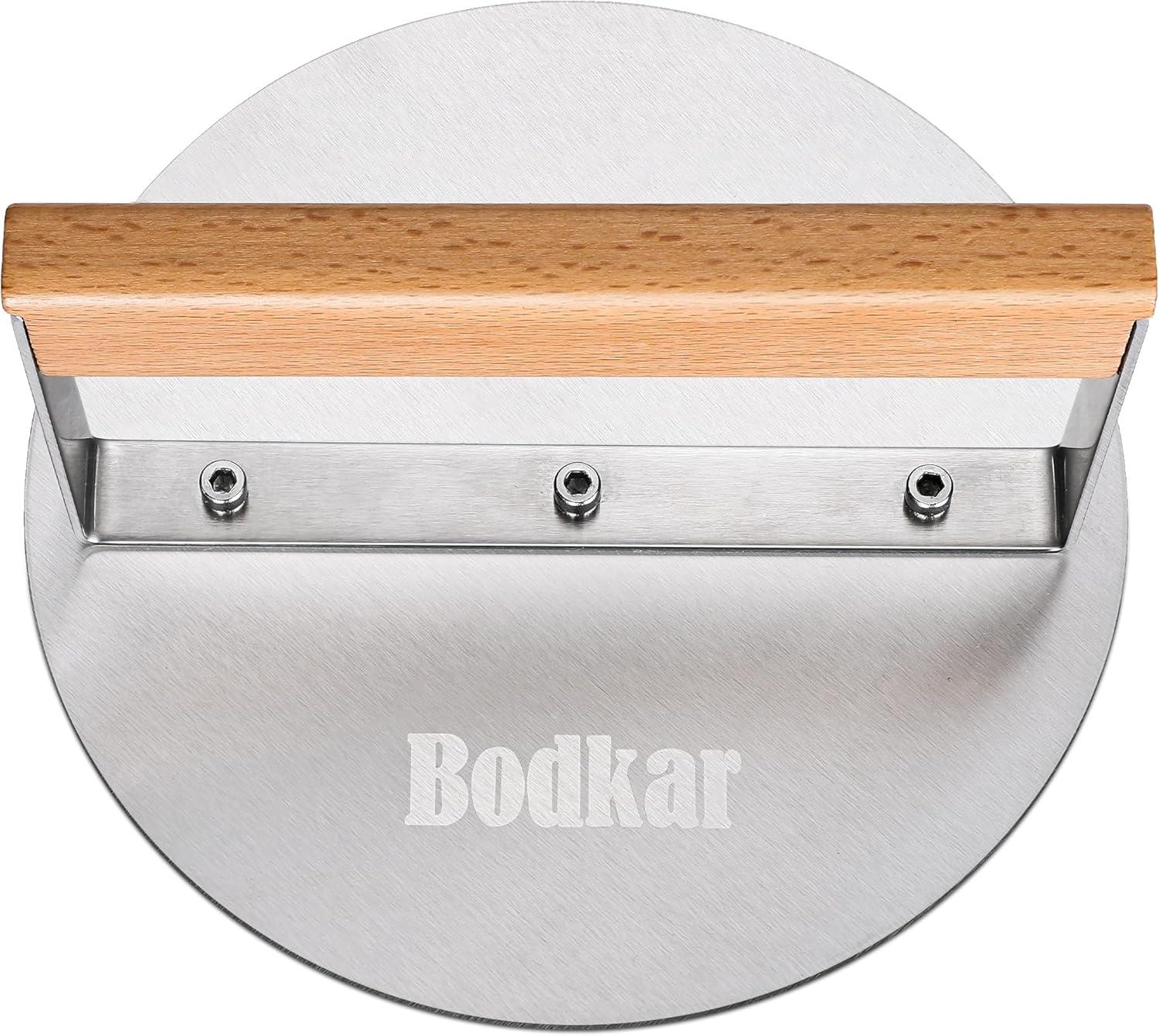 Stainless Steel Burger Press, 6 inch Round Burger Smasher Round Hamburger Press with Wood Handle, Grill Press Meat Flattener Tool for Flat Top Griddle Grill Cooking