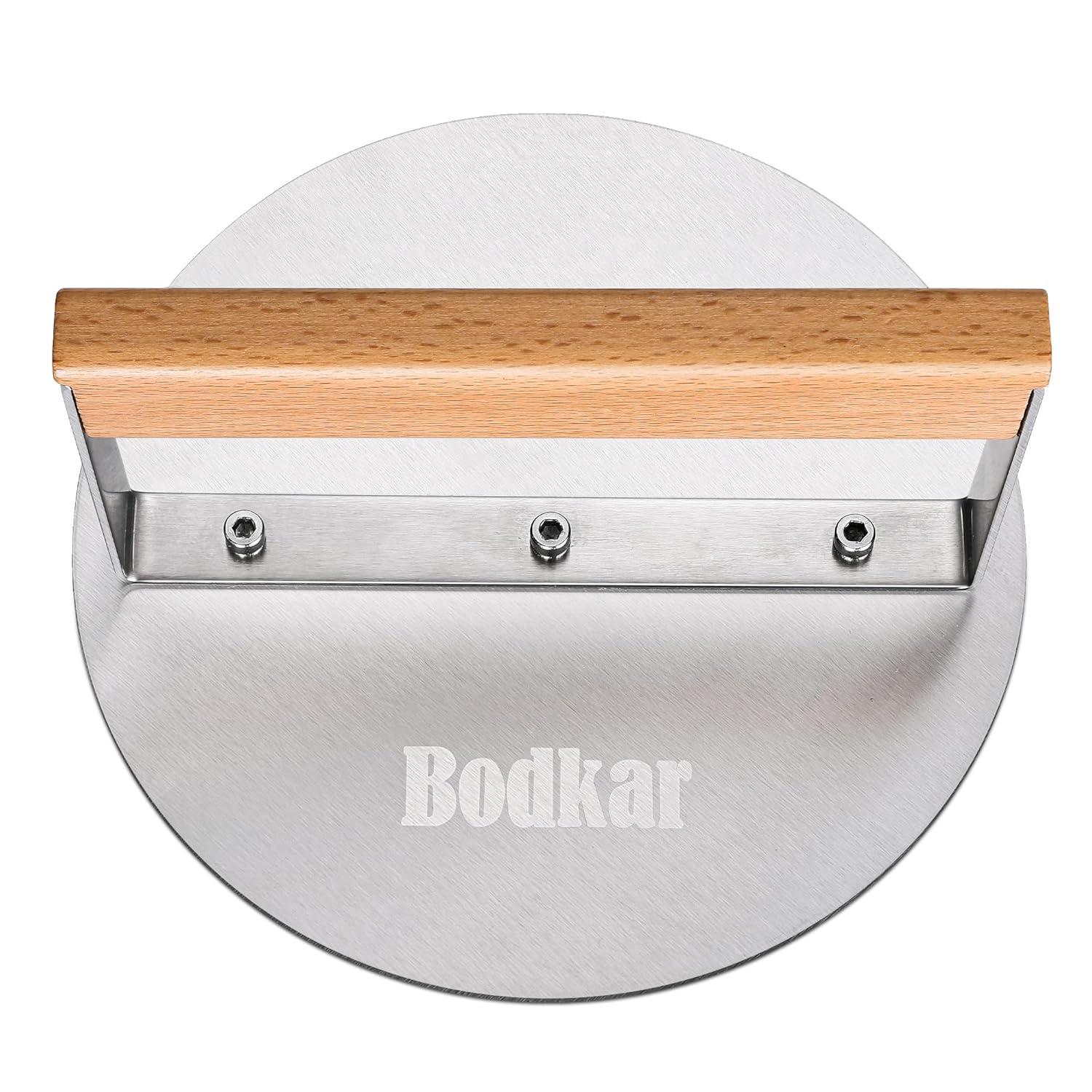 Stainless Steel Burger Press, 6 inch Round Burger Smasher Round Hamburger Press with Wood Handle, Grill Press Meat Flattener Tool for Flat Top Griddle Grill Cooking