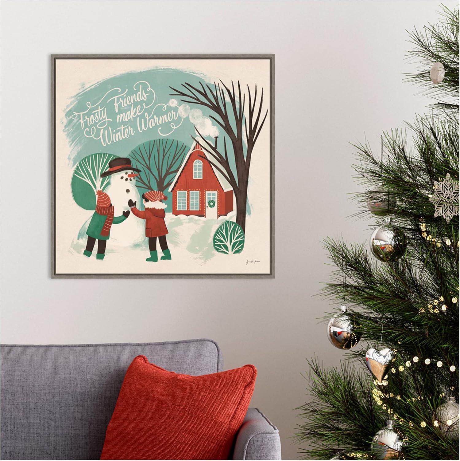 Amanti Art Winter Bliss III Snowman Framed Canvas Wall Art Print