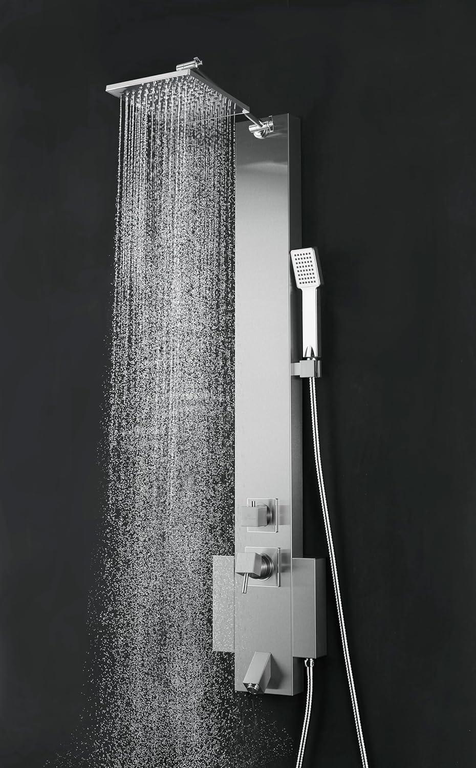 48" Brushed Stainless Steel Wall Mount Shower Panel with Rainfall Head