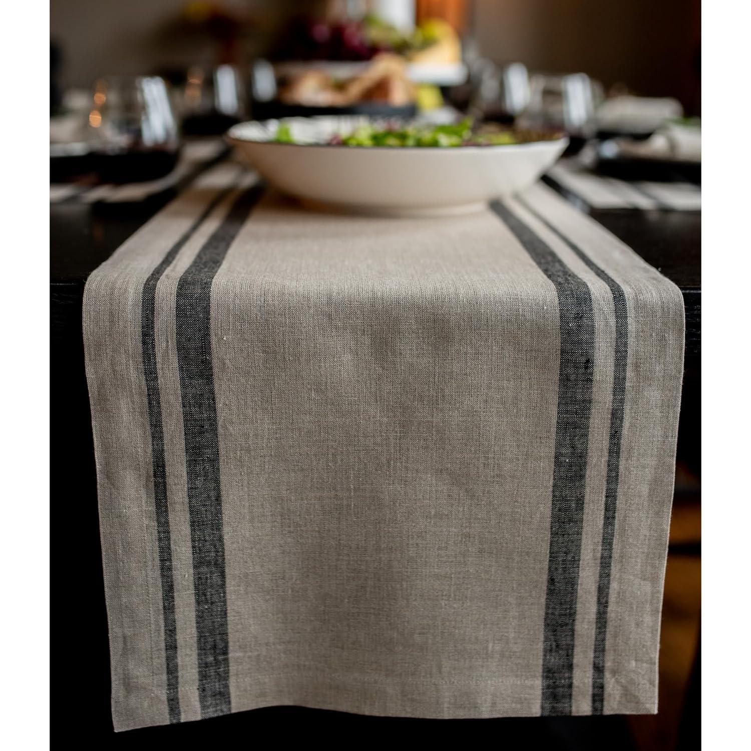 Solino Home French Stripe - 100% Pure Linen Table Runner