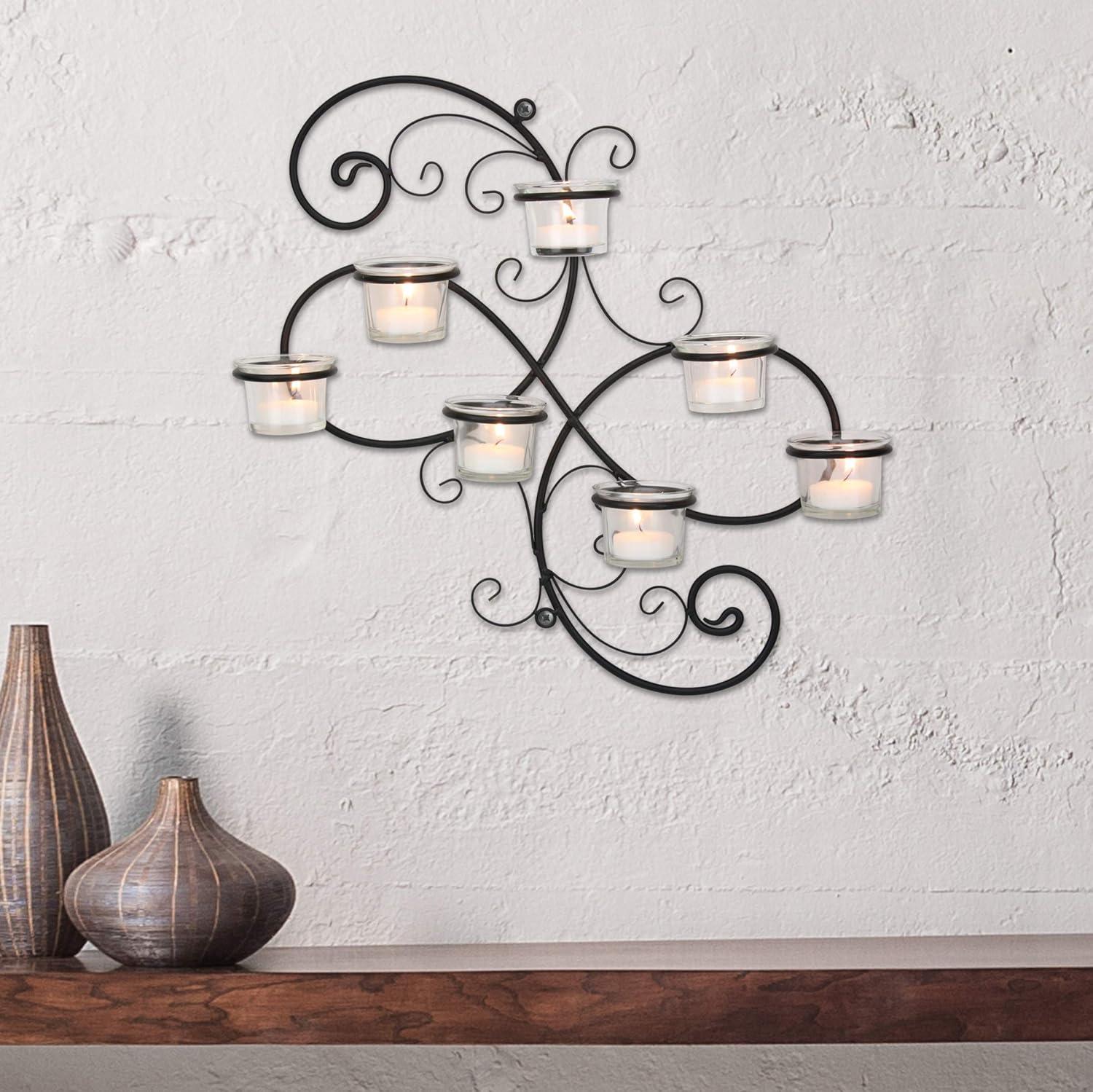 Modern Decorative Ivy Tea Light Candle Holder - Stonebriar Collection: Elegant Wall Sconce, 7 Glass Hurricanes