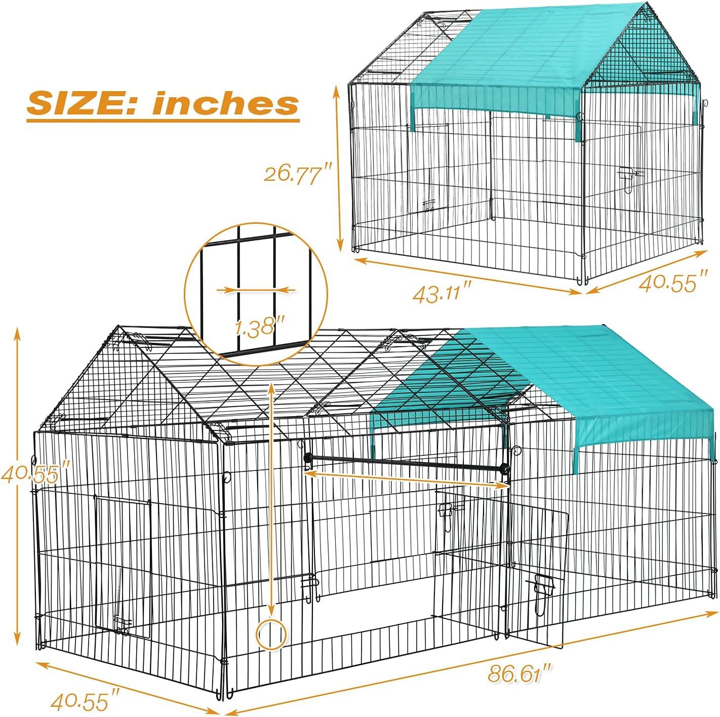 Metal Chicken Coop, 86 x 40 x 40 Inch Chicken Run for Yard with Waterproof Cover, Outdoor Portable Chicken Pen with 4 Doors, 1 Window, Chicken House for Small Animals Duck, Rabbit, Hen