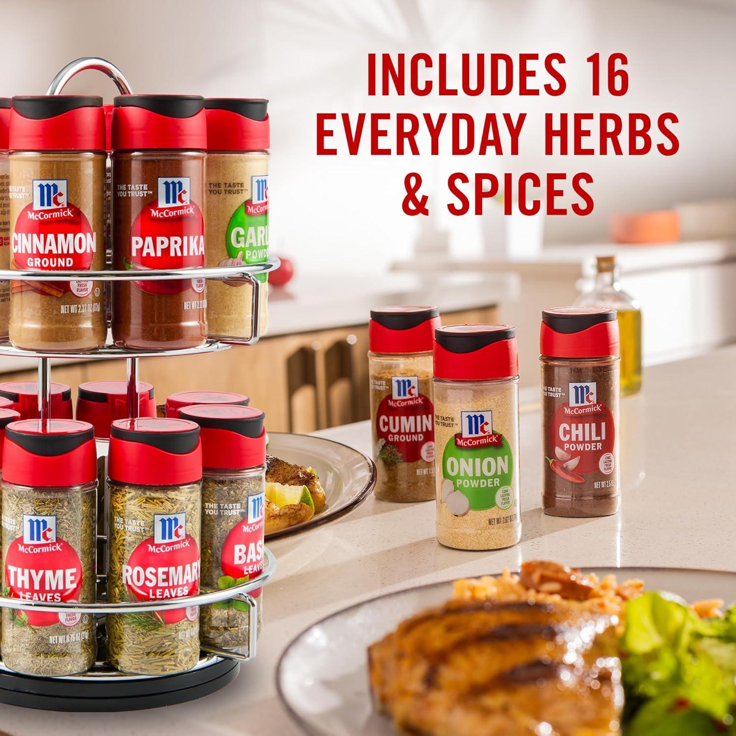 Chrome Two-Tier Revolving Spice Rack with 16 Organic Spices