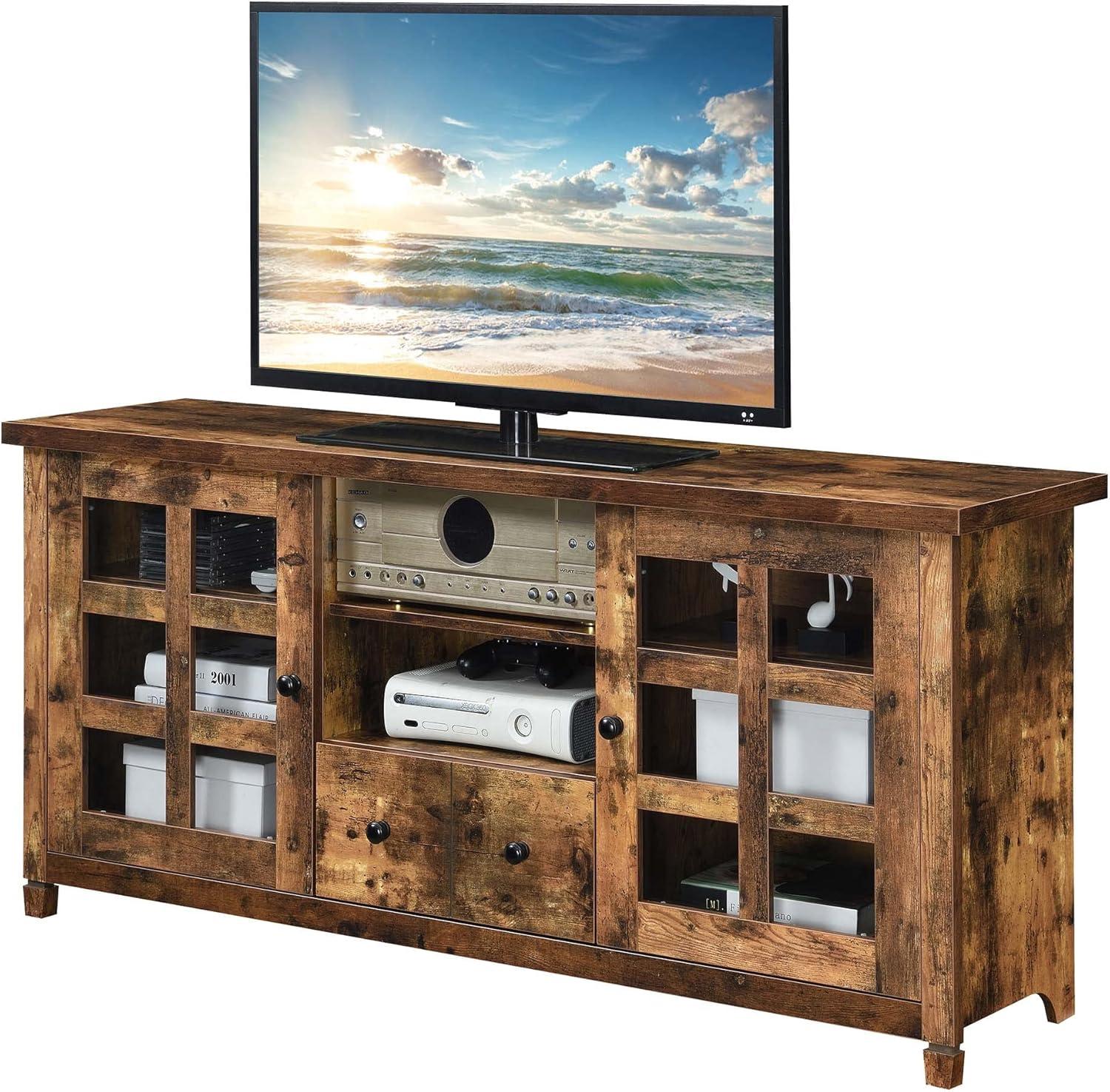 Convenience Concepts Newport Park Lane 1 Drawer TV Stand with Storage Cabinets and Shelves for TVs up to 65 Inches, Barnwood