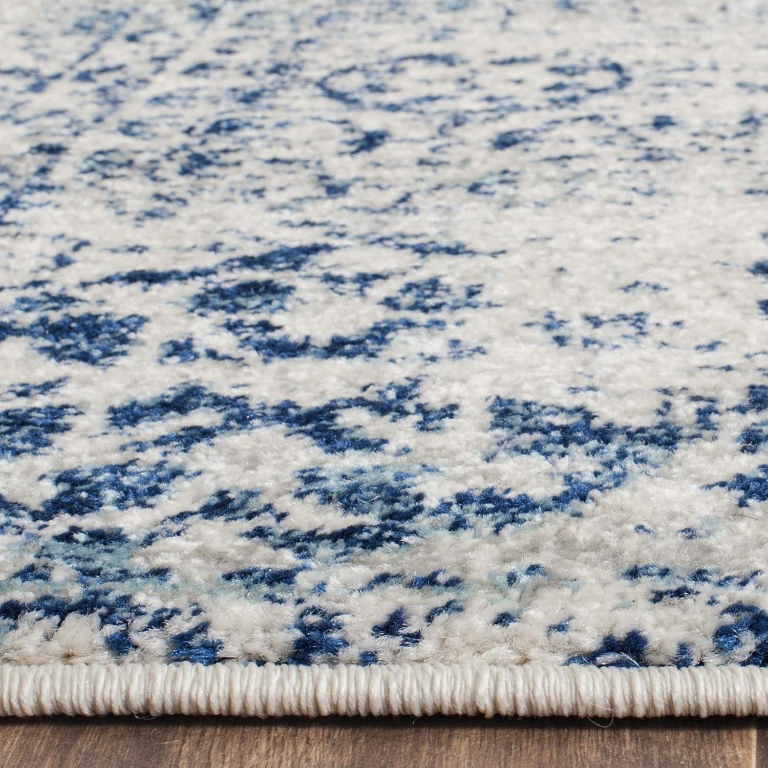 SAFAVIEH Evoke Collection Area Rug - 9' x 12', Ivory & Blue, Oriental Medallion Distressed Design, Non-Shedding & Easy Care, Ideal for High Traffic Areas in Living Room, Bedroom (EVK260C)