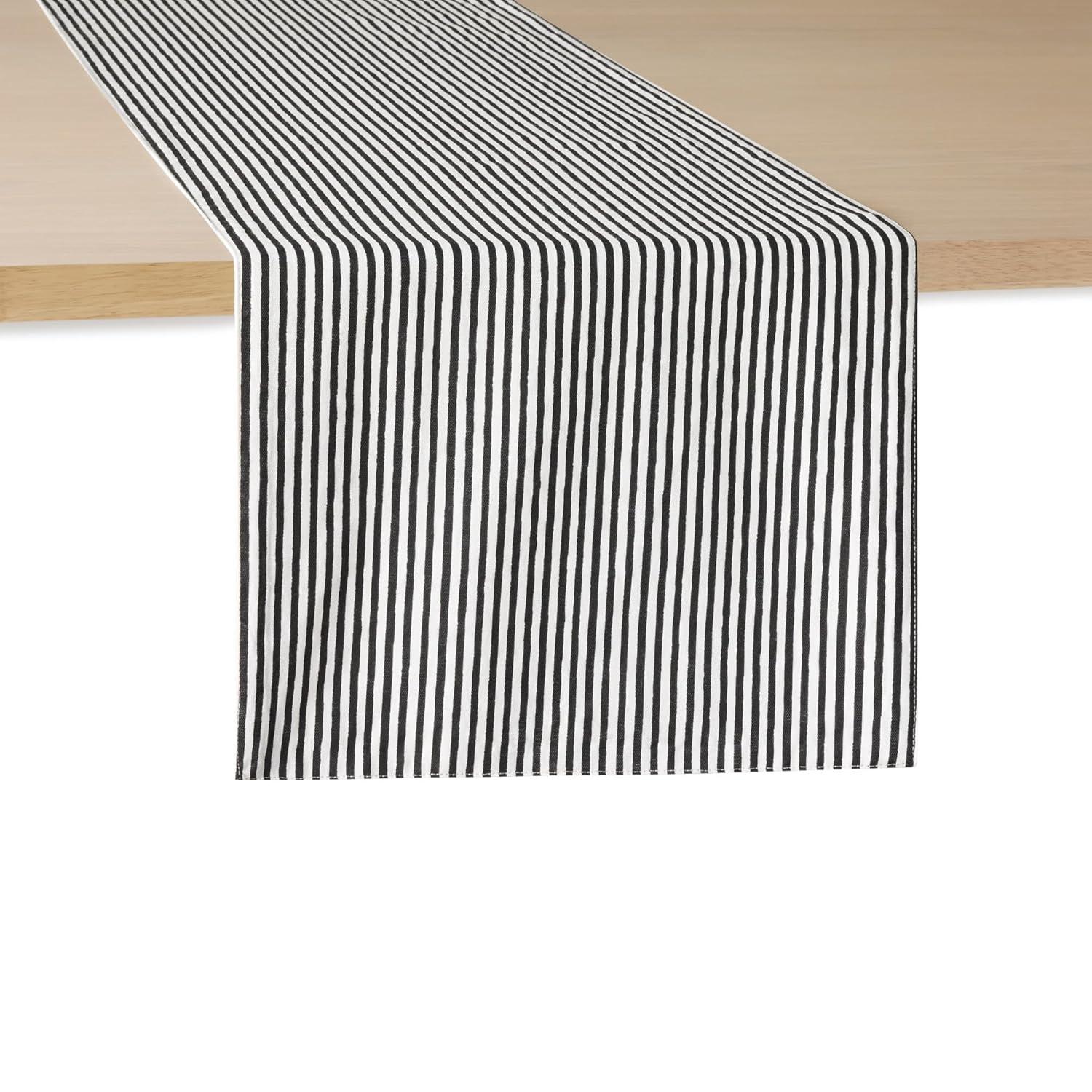 kate spade new york KATE SPADE NEW YORK Hand Painted Shirting Stripe Table Runner 15"x72" Silver/White