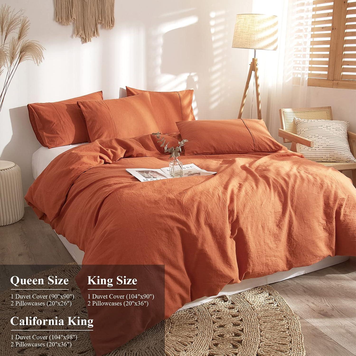 Ivellow Linen Cotton Blend Duvet Cover Set Queen - Jaquard Floral Textured Ultra Soft Breathable Grey Botanical Garden Flower Leaves Branch Bedding Set 3 Pcs