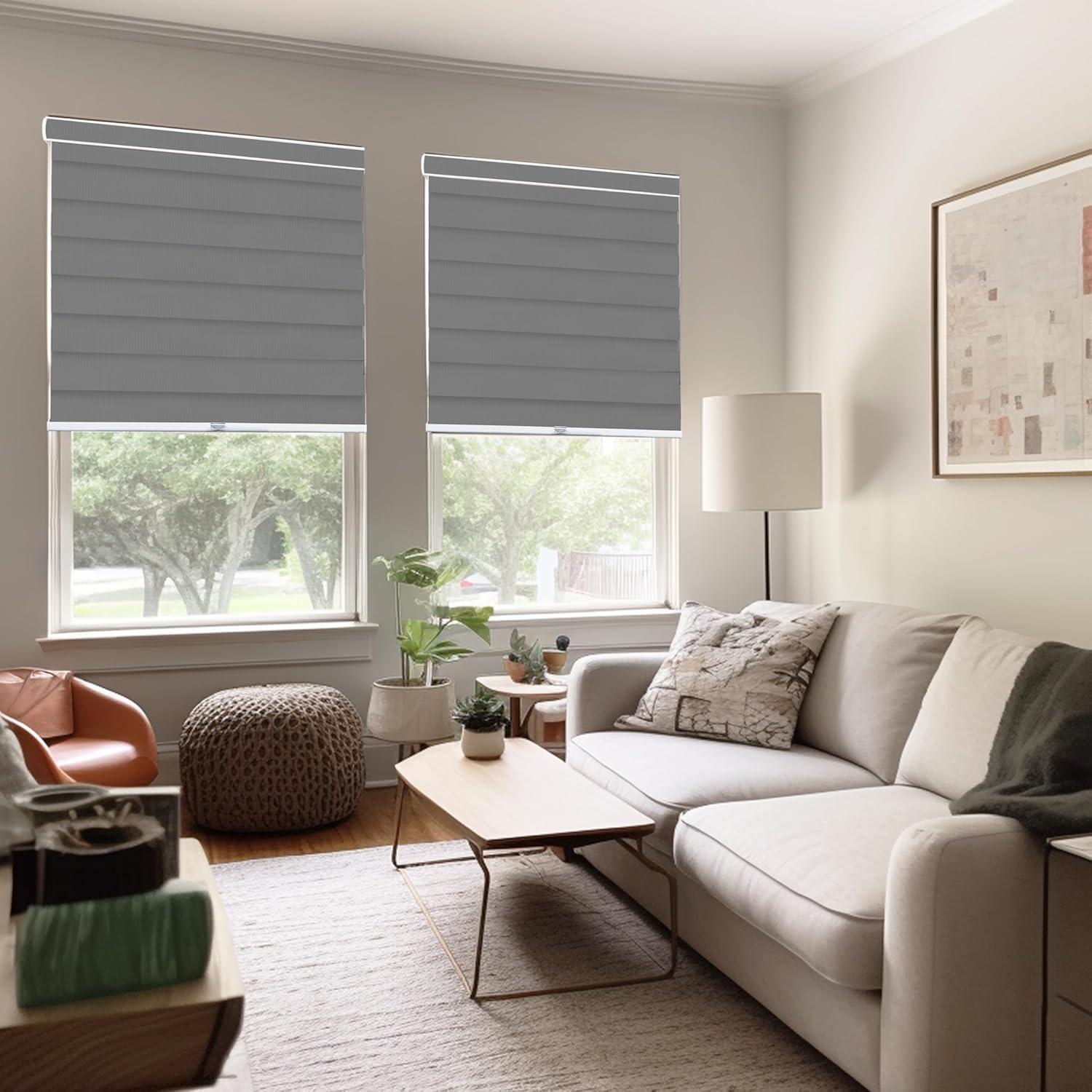 CHICOLOGY Zebra Roller Shade , Window Zebra Blind , Light Filtering , Basic Slate, 23"W X 72"H