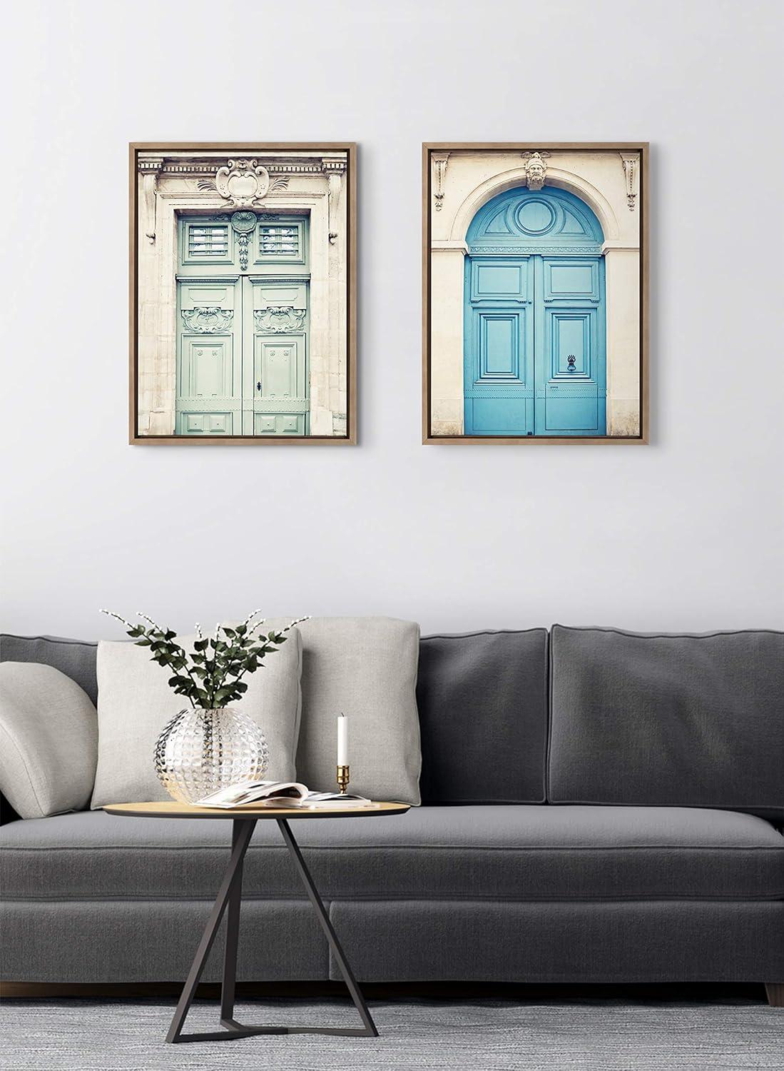 18" x 24" (Set of 2) Sylvie Classic Parisian Blue Paris Door by Caroline Mint Framed Wall Canvas Set Gold - Kate & Laurel All Things Decor