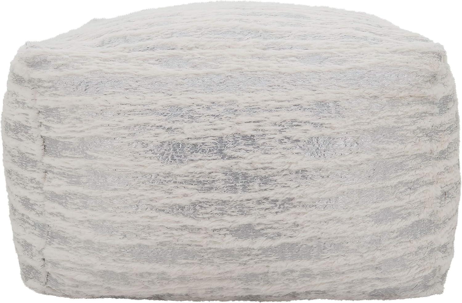 Saro Lifestyle Floor Pouf With Foil Print Faux Fur Design