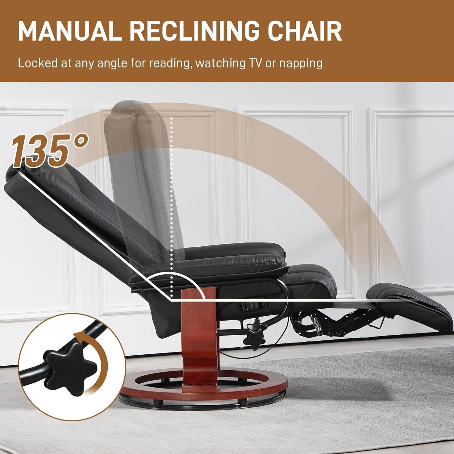 Manual Swivel Recliner Chair, Reclining Chair With Footrest For Living Room