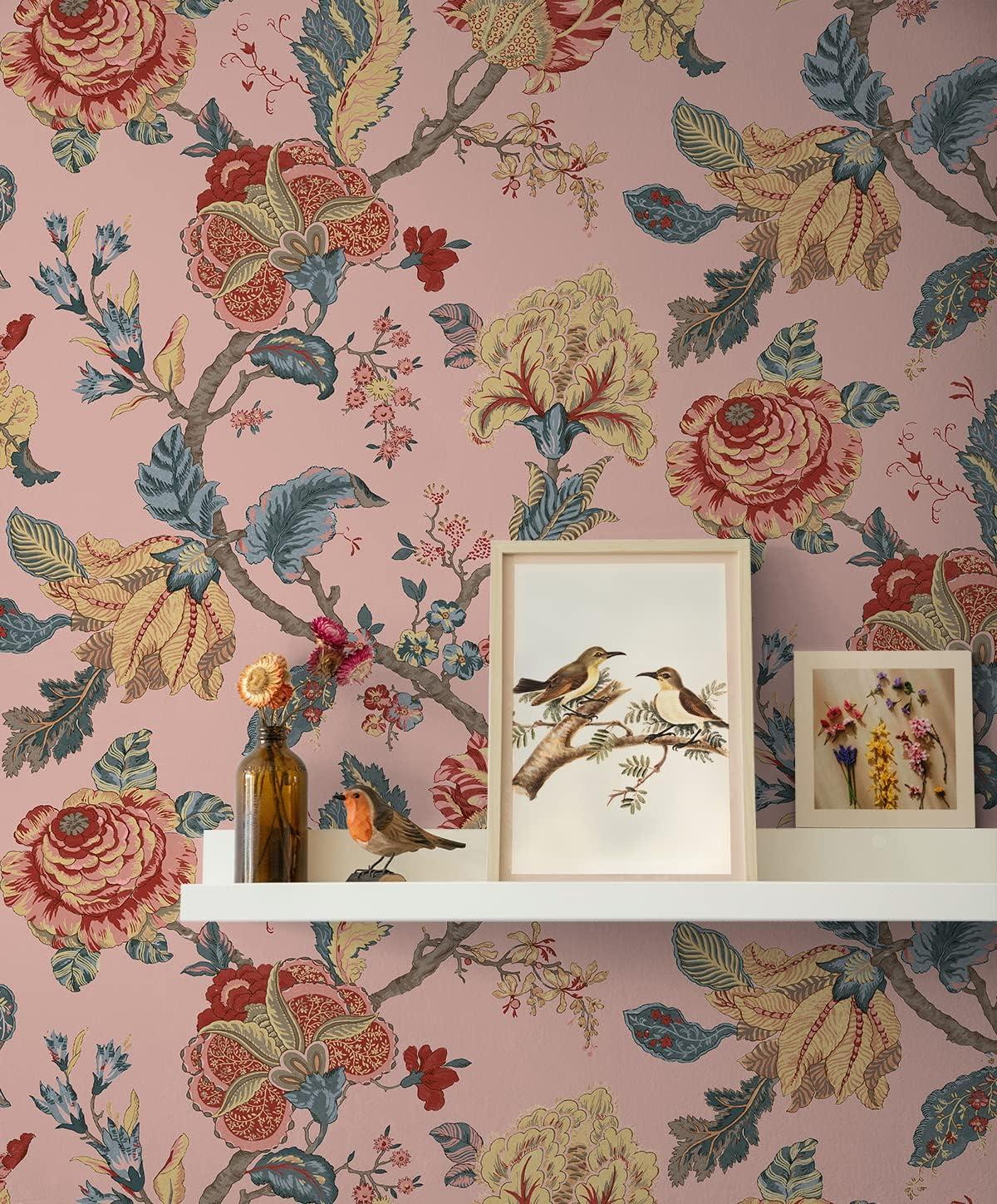 NextWall  Kianna Jacobean Peel and Stick Wallpaper 20.5 in. W x 18 ft. L - Blush