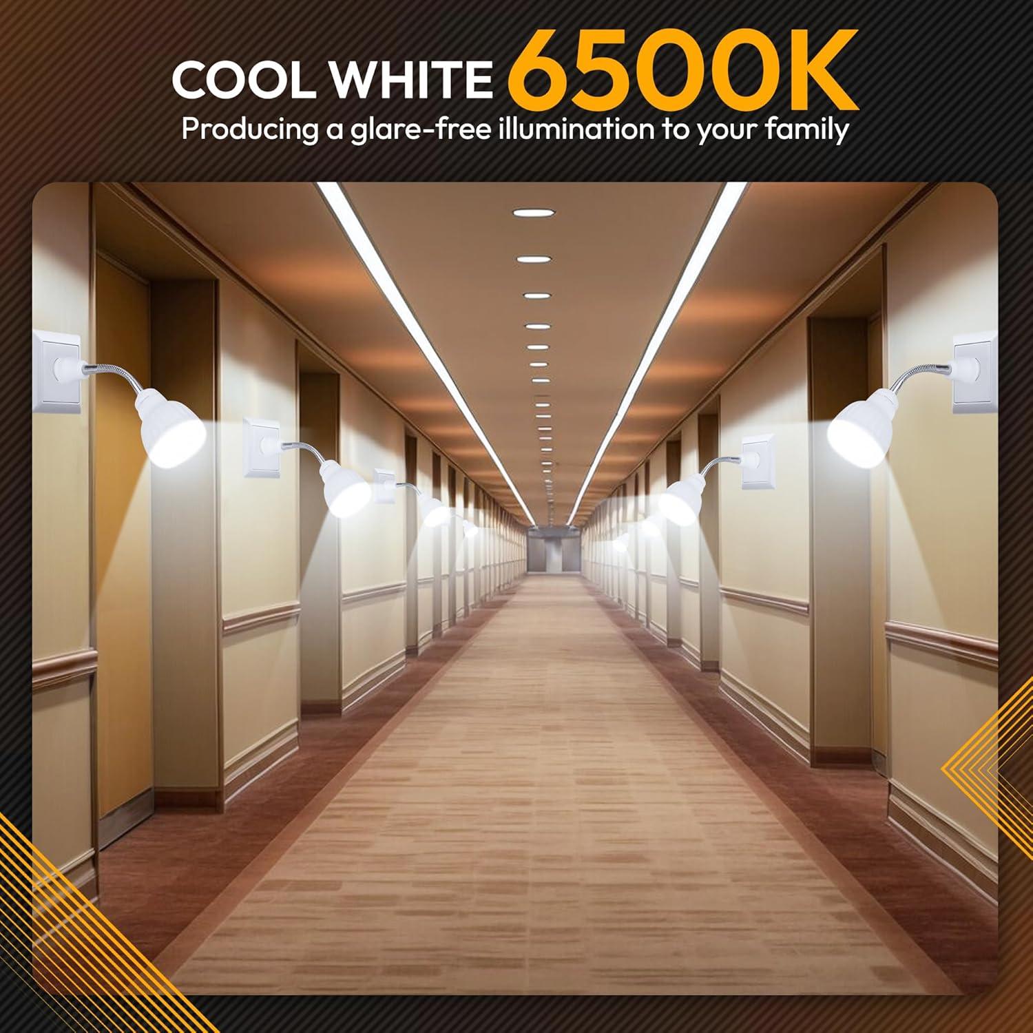 LED Motion-Activated Directional Rotating Flexible Sensor Dusk to Dawn Night Light AC Outlet Plug-in Wall Stair Lamp Indoor 360° Bedroom Hallway Stairway Garage Basement Corridor