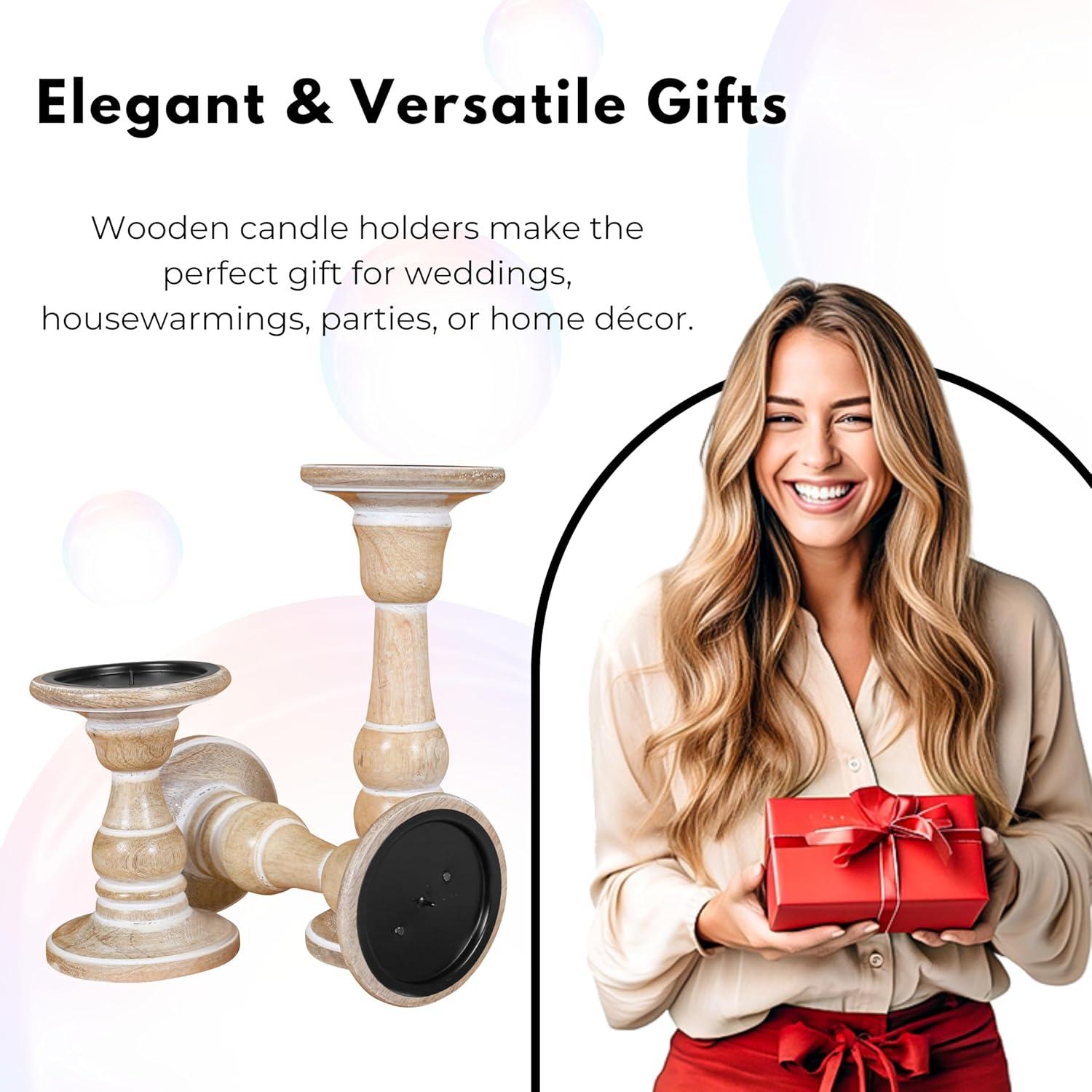 DecMode Traditional and Timeless Mango Wood Pillar Candle Holder Set of 3, 6", 8", 10"H, Cream Finish