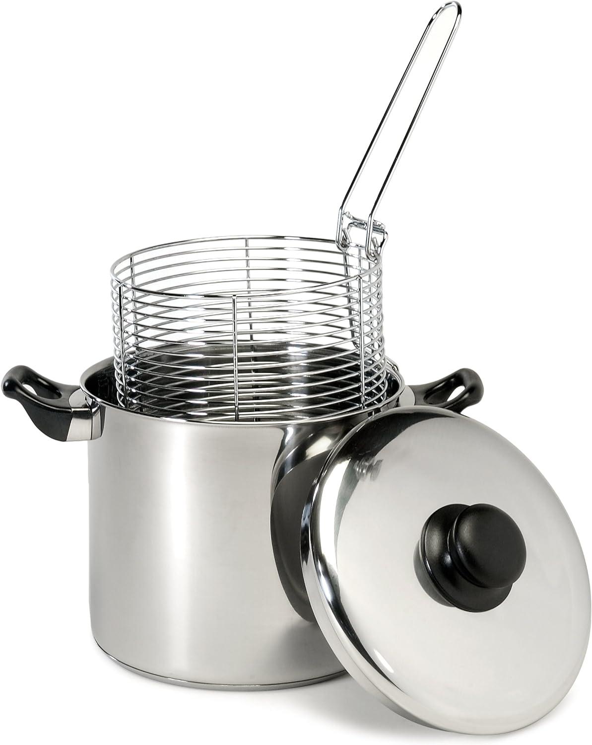 Excelsteel 6 Quart Silver Stainless Steel Deep Fryer Set
