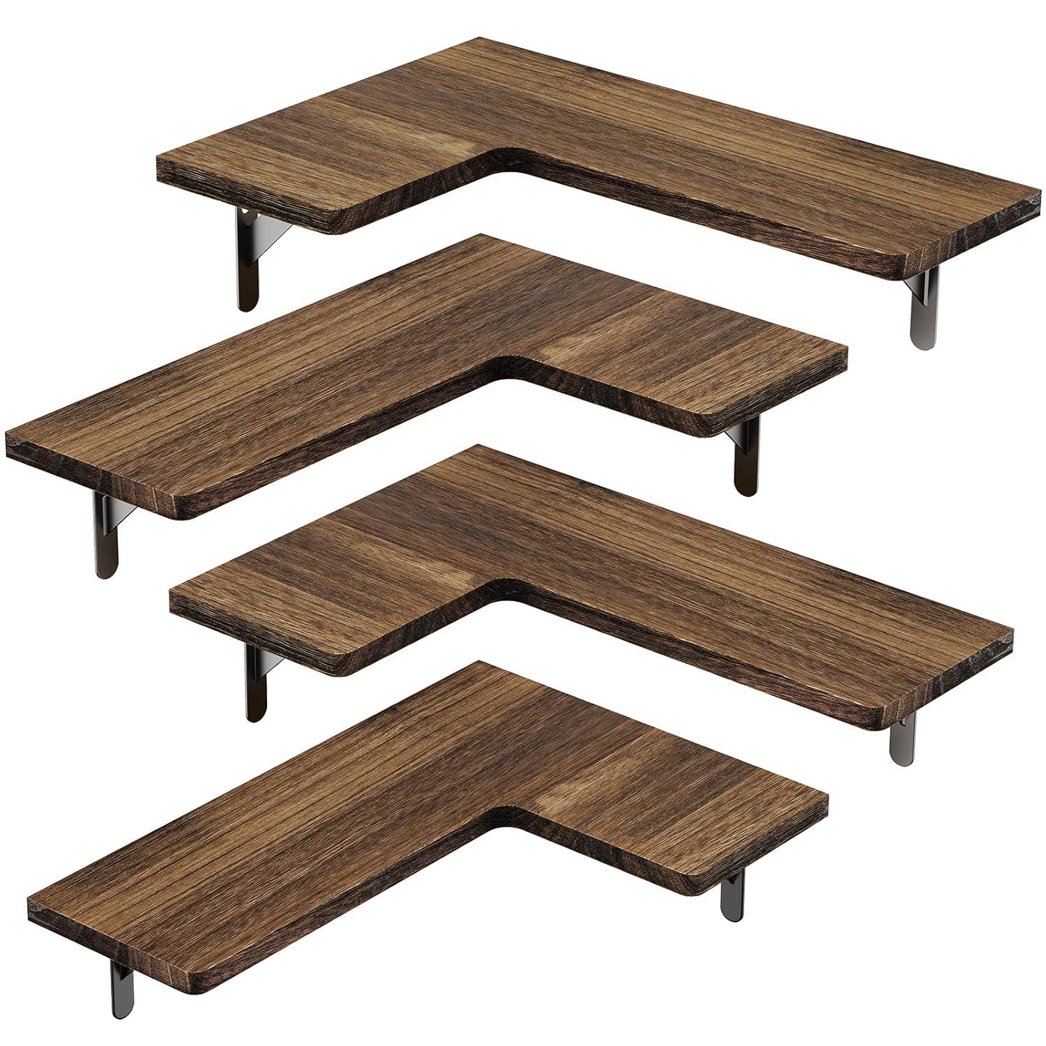 Corner Floating Shelves, Set of 4 Corner Wall Shelves, Shelves for Wall Decor, Corner Wood Shelves for Home Decor, Office, Bedroom, Bathroom, Laundry Room, Kitchen, Black