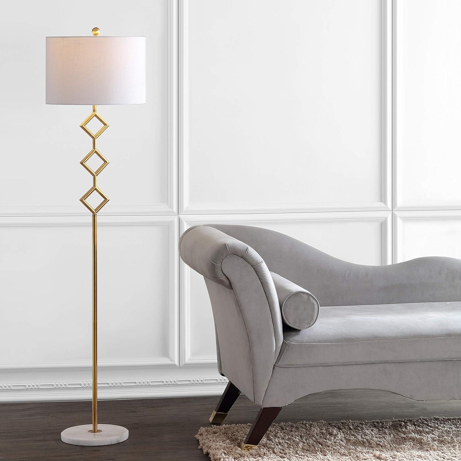 JONATHAN Y Diamante 61.5" Modern Gilt Metal with Marble Based LED Floor Lamp, Gold/White, JYL1083A