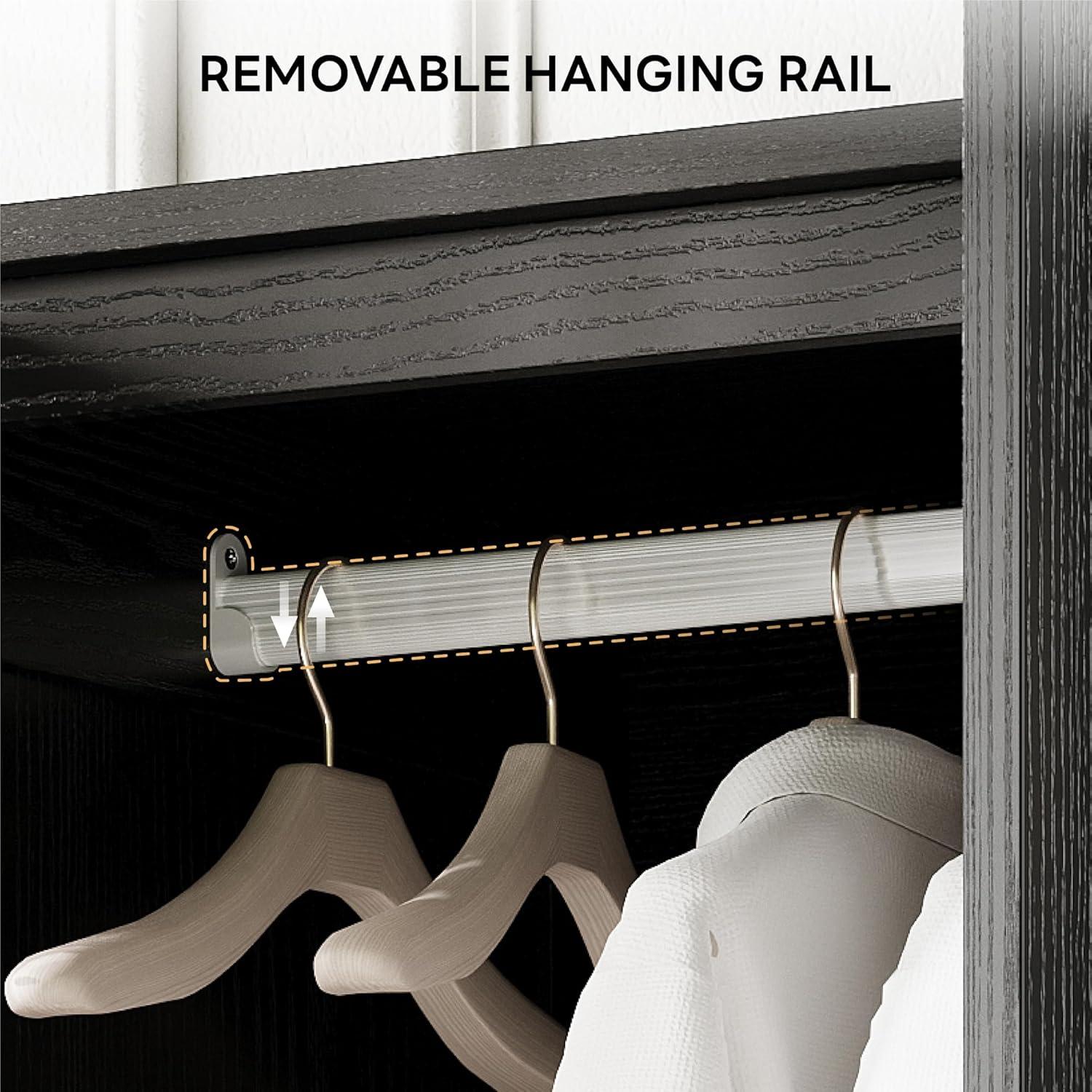 LIKIMIO Armoire Wardrobe Closet 70" H, 5 Doors Bedroom Wooden Wardrobe with 4 Storage Shelves and Hanging Rod, Clothing Storage Cabinet Organizer Combination, White