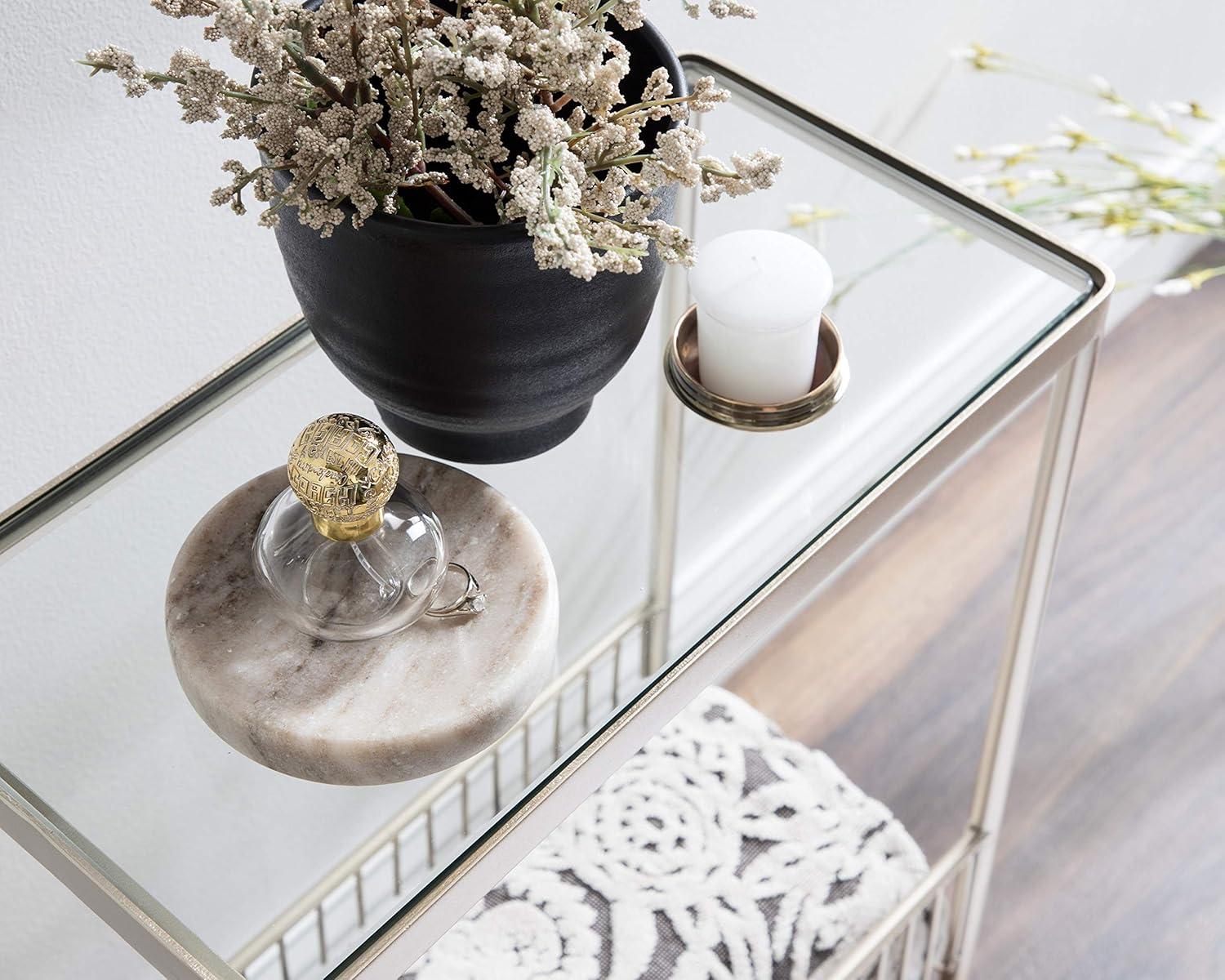 Trubey Gold Metal and Glass Side Table with Storage Rack