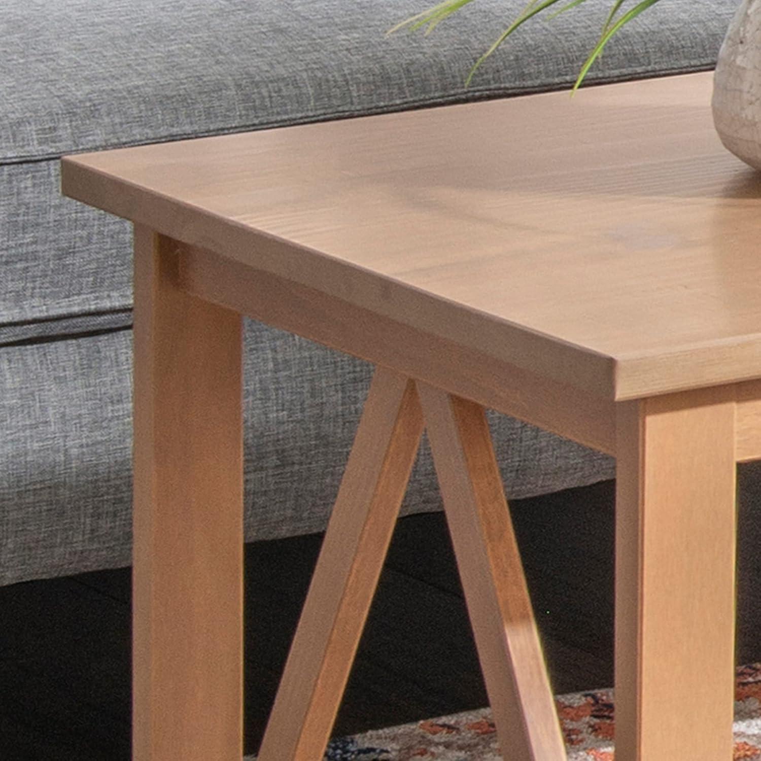 Rustic Driftwood Pine Wood Coffee Table with Storage Shelf