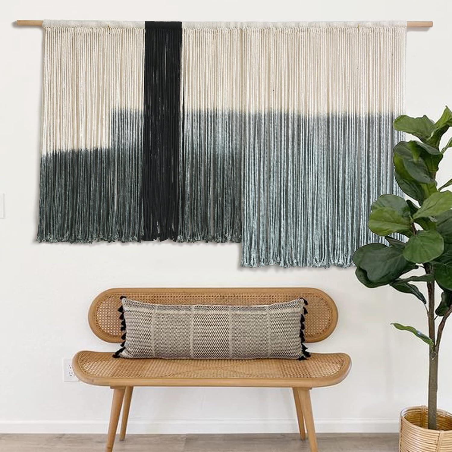 Large Gray and Black Dip Dye Cotton Macrame Wall Hanging