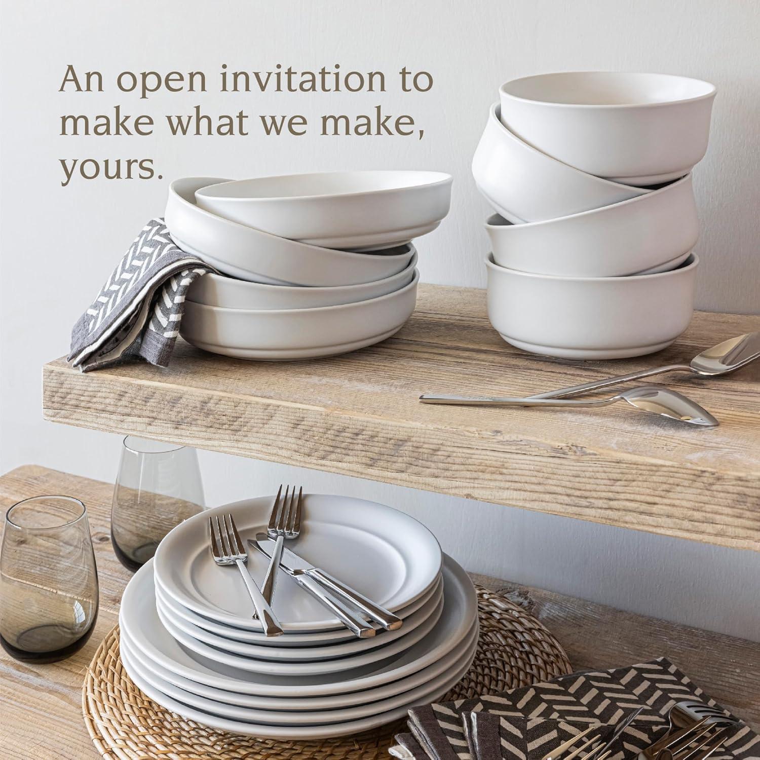 over&back Rimmed 16-Piece Semi Hand-Finished Stoneware Dinnerware Set, Service for 4