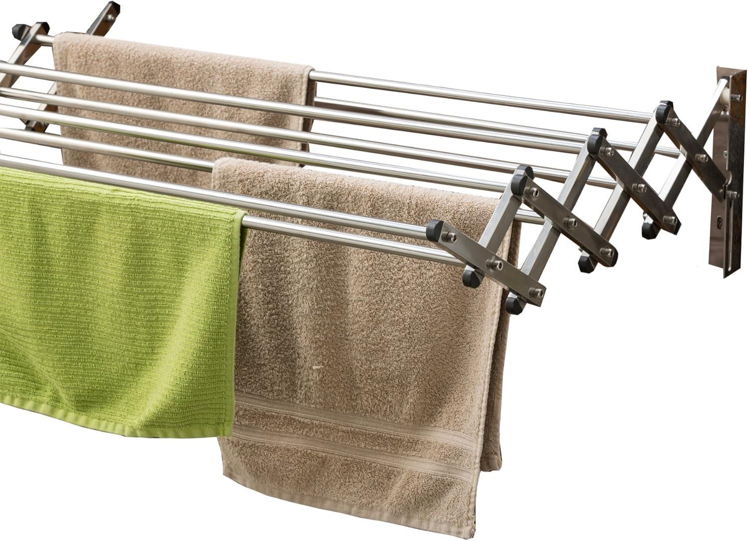 AERO W Racks Aluminum Wall Mounted Collapsible Laundry Clothes Drying Rack (60lb Capacity, 22.5 Linear FT, Aluminum Gray)
