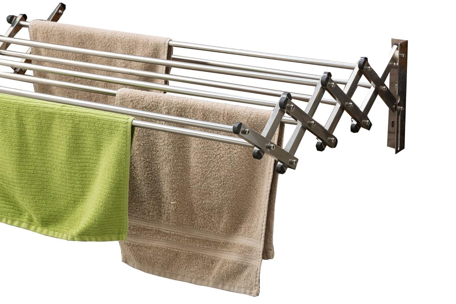 AERO W Racks Aluminum Wall Mounted Collapsible Laundry Clothes Drying Rack (60lb Capacity, 22.5 Linear FT, Aluminum Gray)